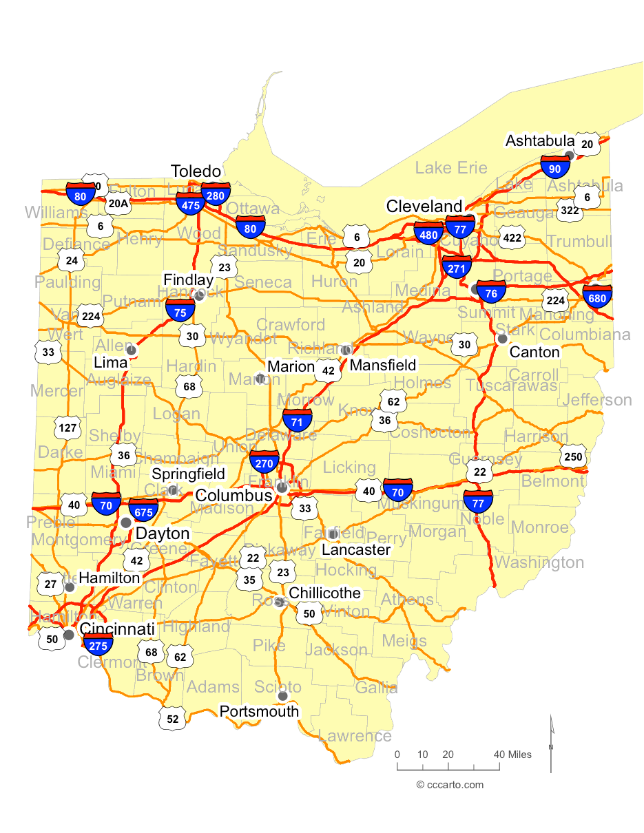 Map of Ohio Cities and Ohio Road Map