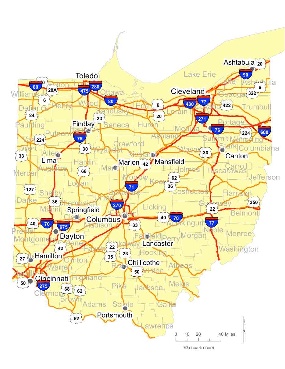 Map of Ohio Cities and Ohio Road Map