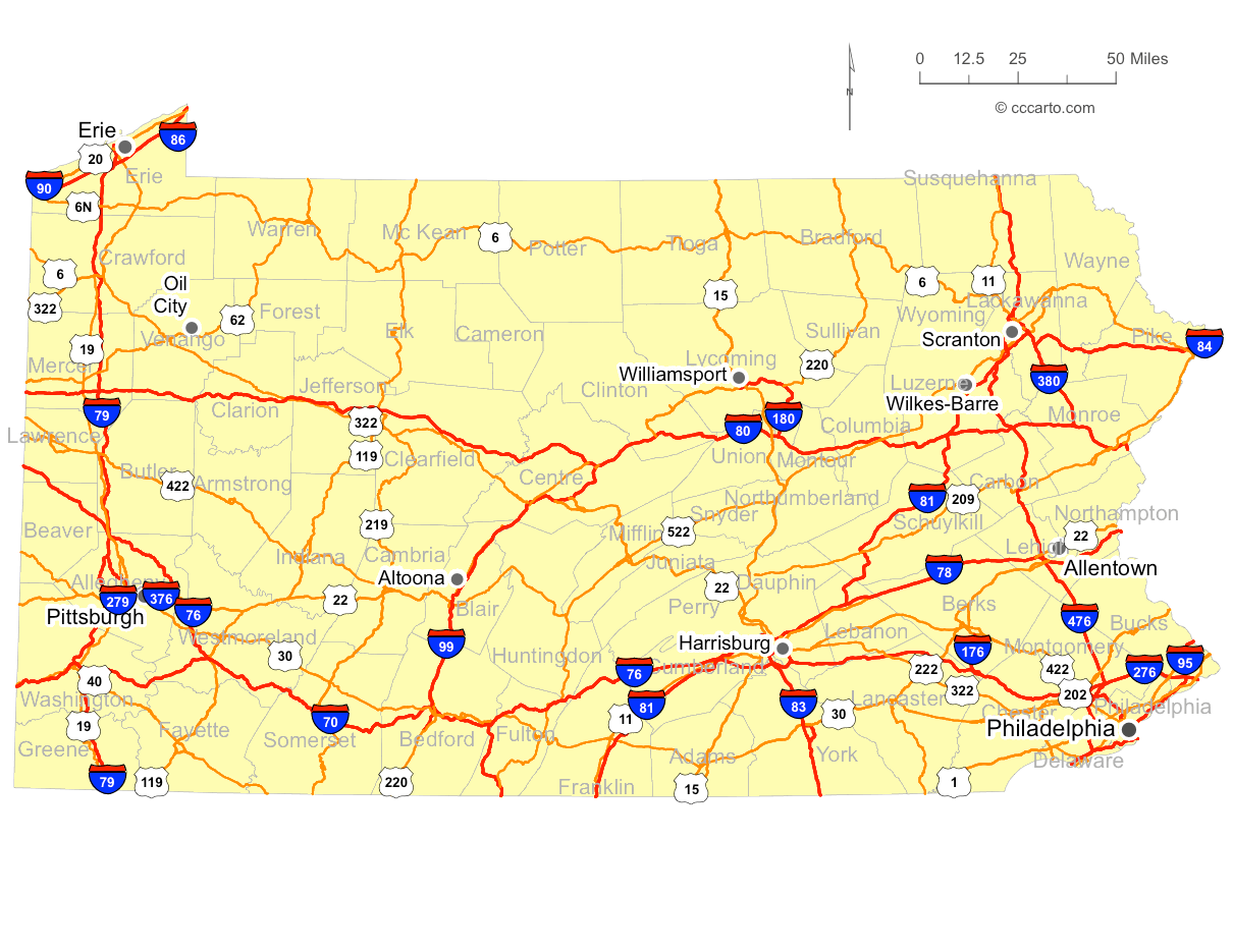 pennsylvania tourism and transportation map