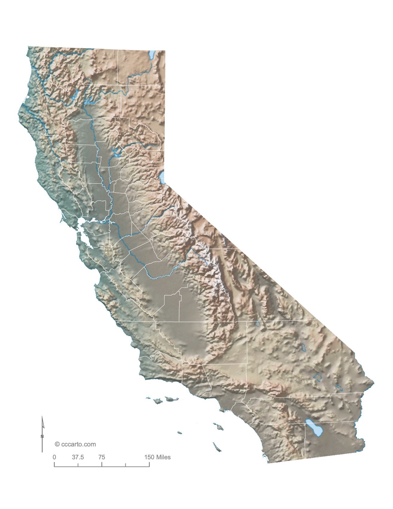 California State Shaded Relief Map