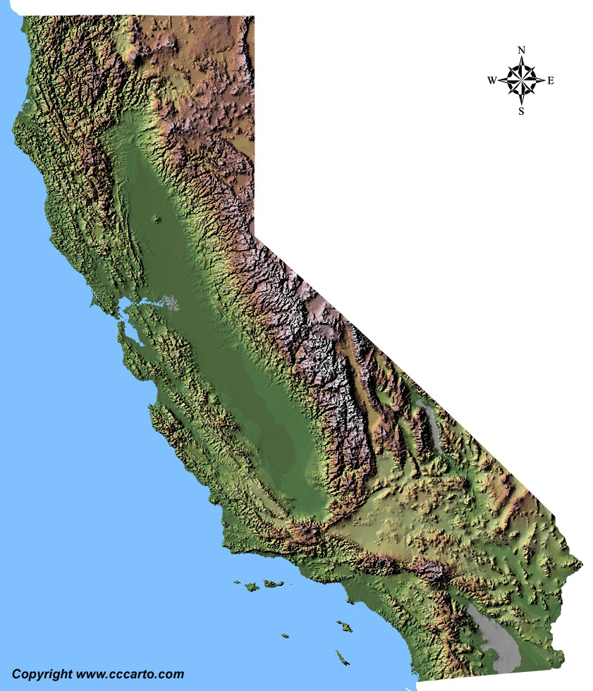 California Large State Shaded Relief Map