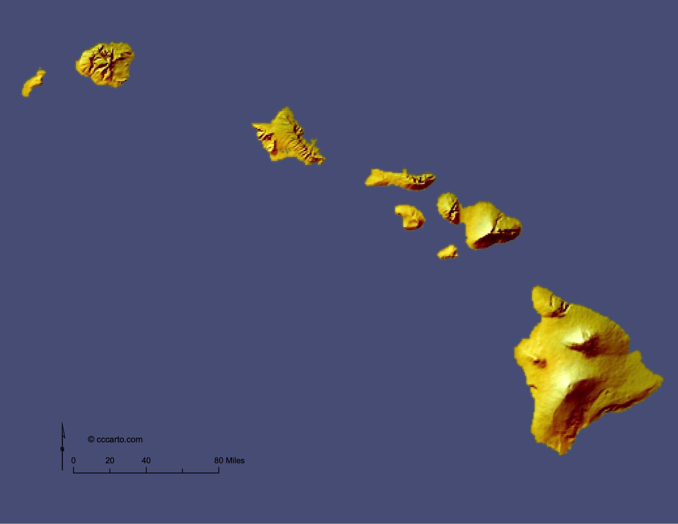 Hawaii Shaded Relief Map