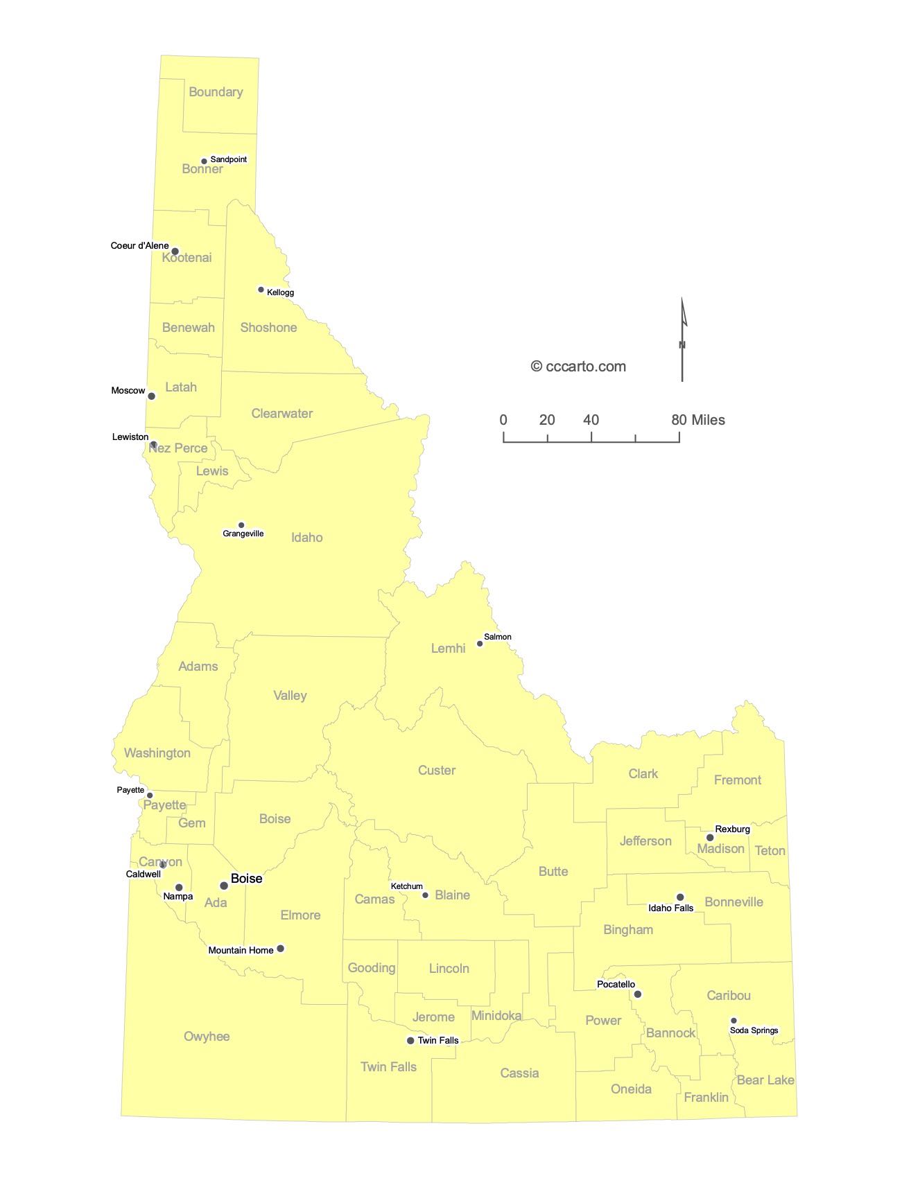 Idaho Major Cities Map