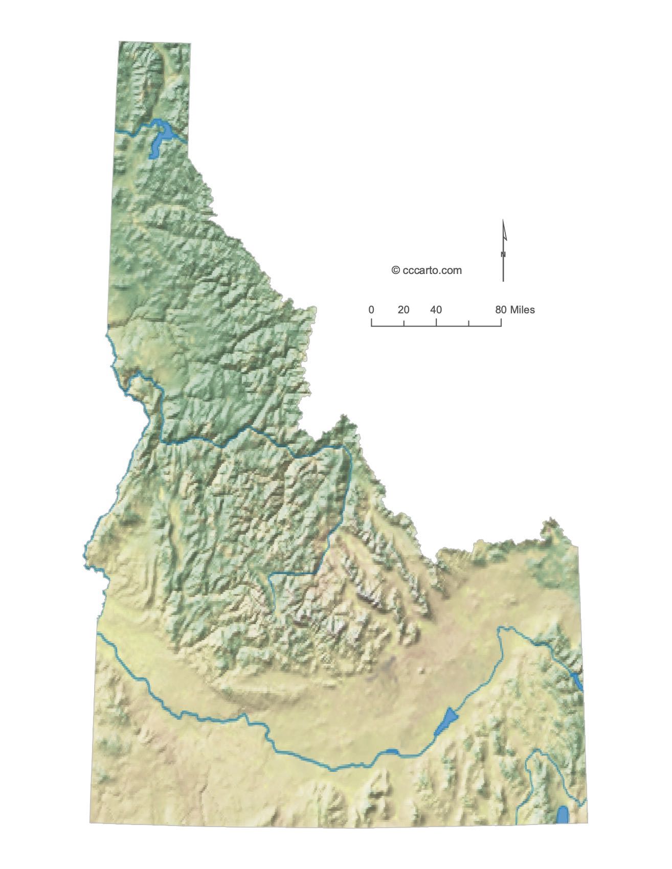 Idaho State Shaded Terrain Map