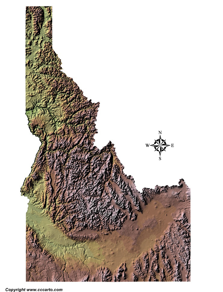 Idaho State Shaded Relief Map