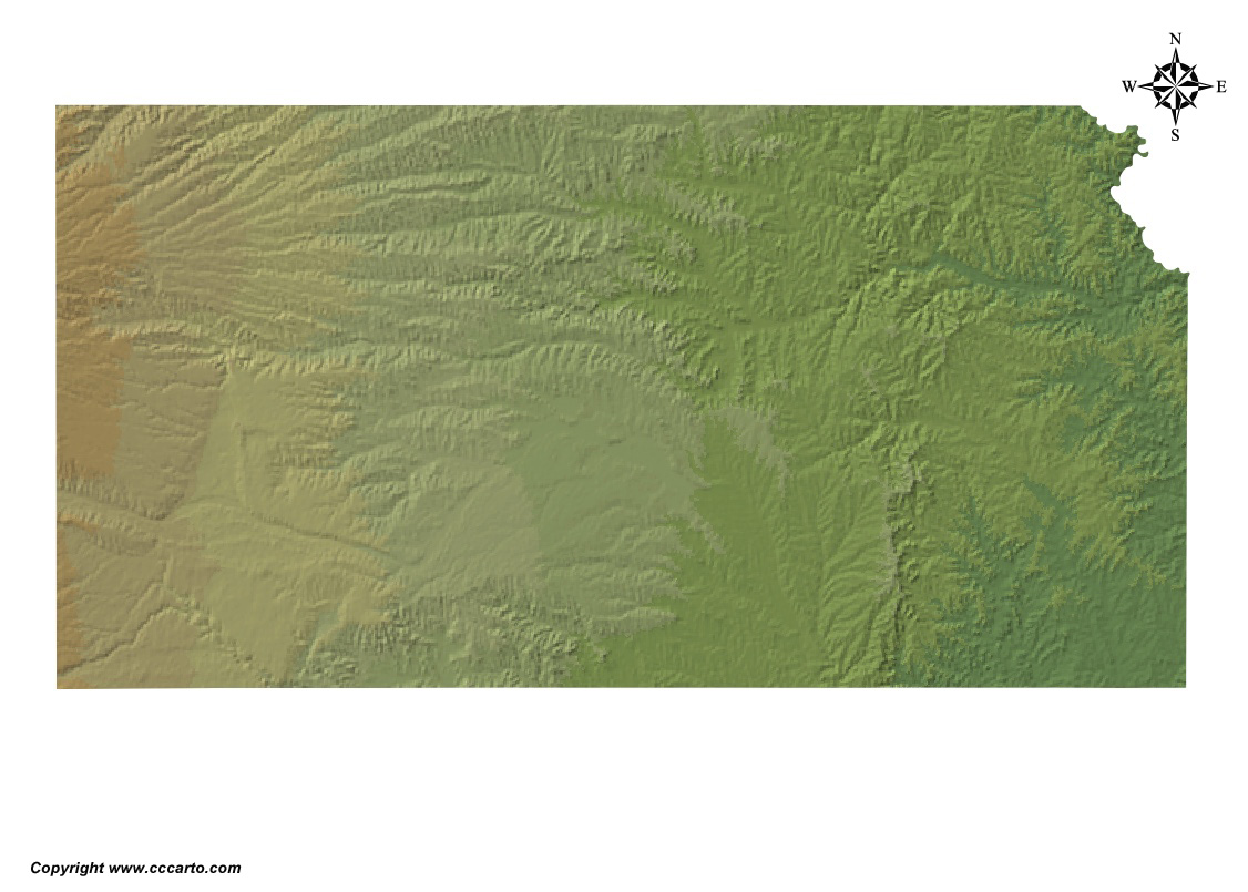 Kansas State Shaded Relief Map