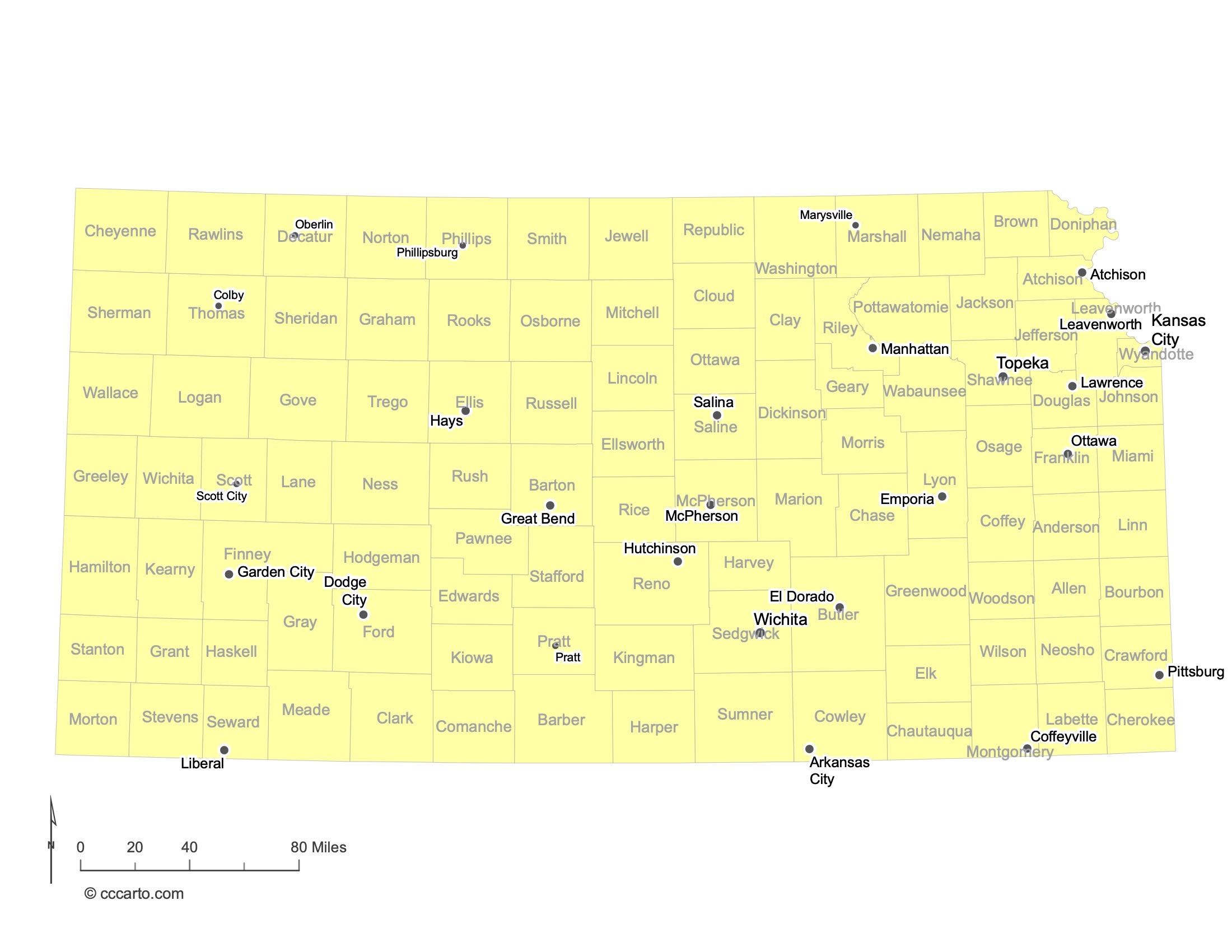 Kansas Major Cities Map