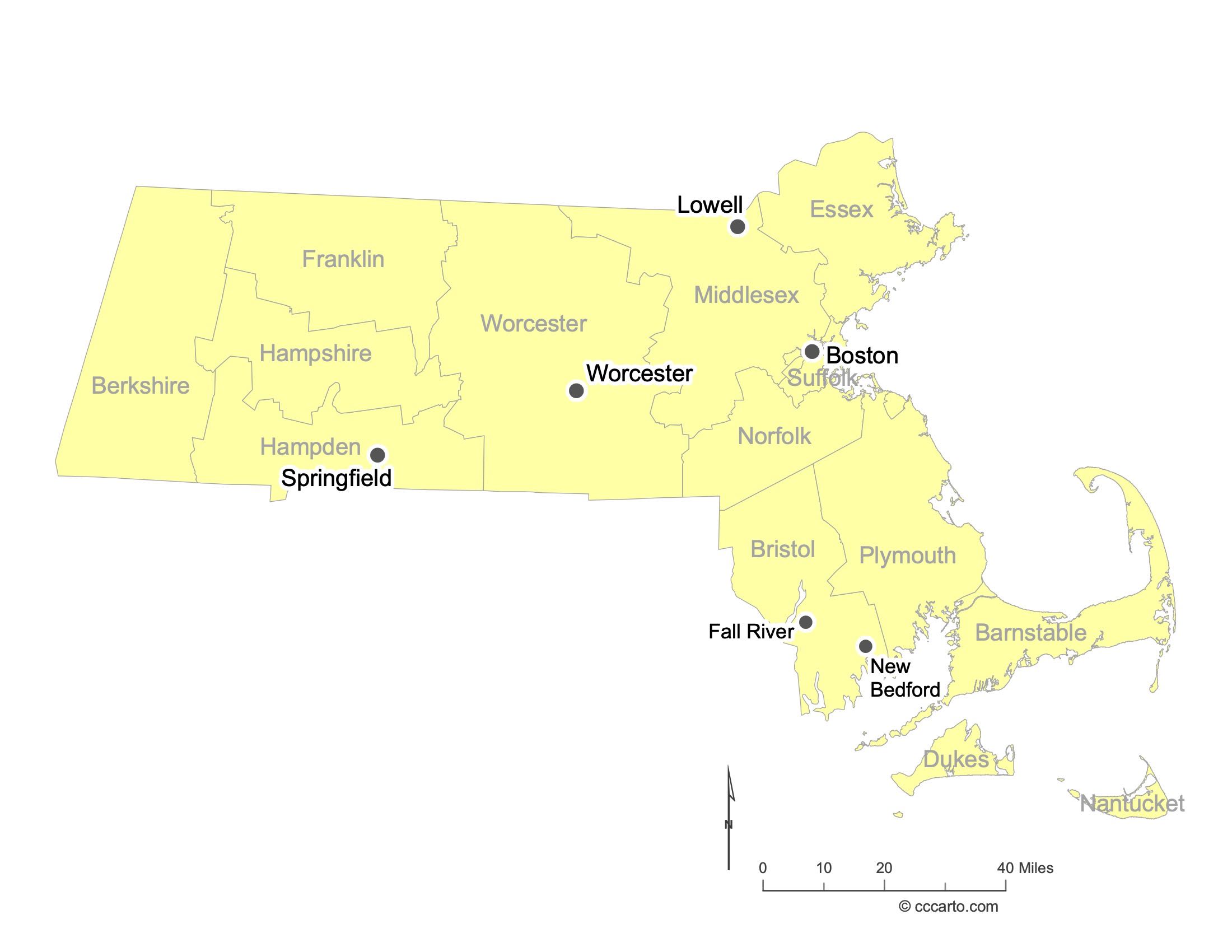 Massachusetts Major Cities Map