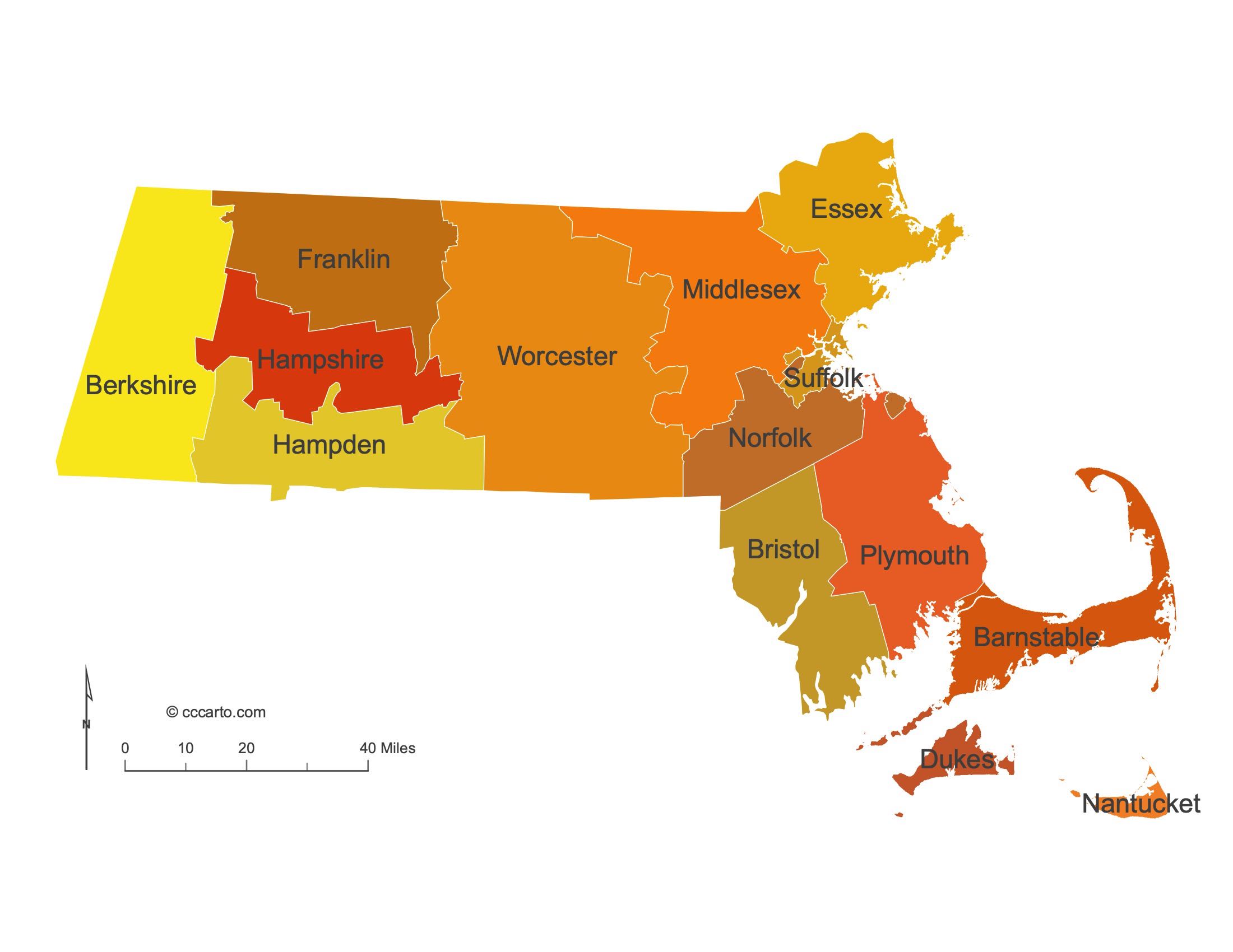 Massachusetts County Map