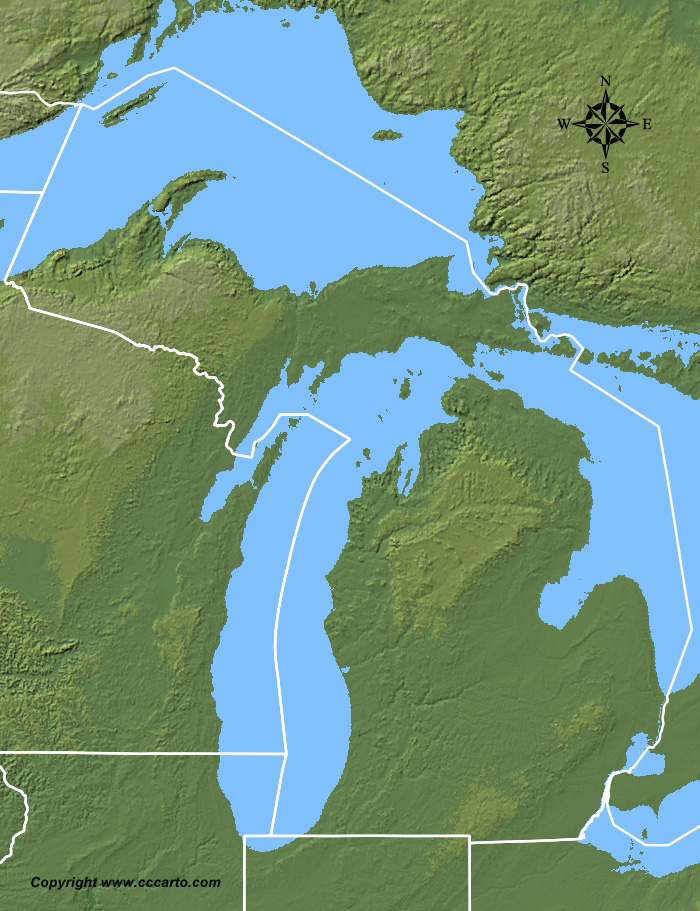 Michigan State Shaded Relief Map