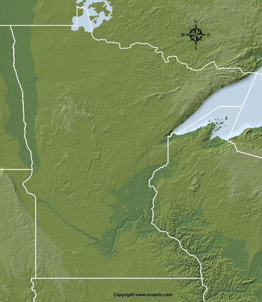 Minnesota State Shaded Relief Map