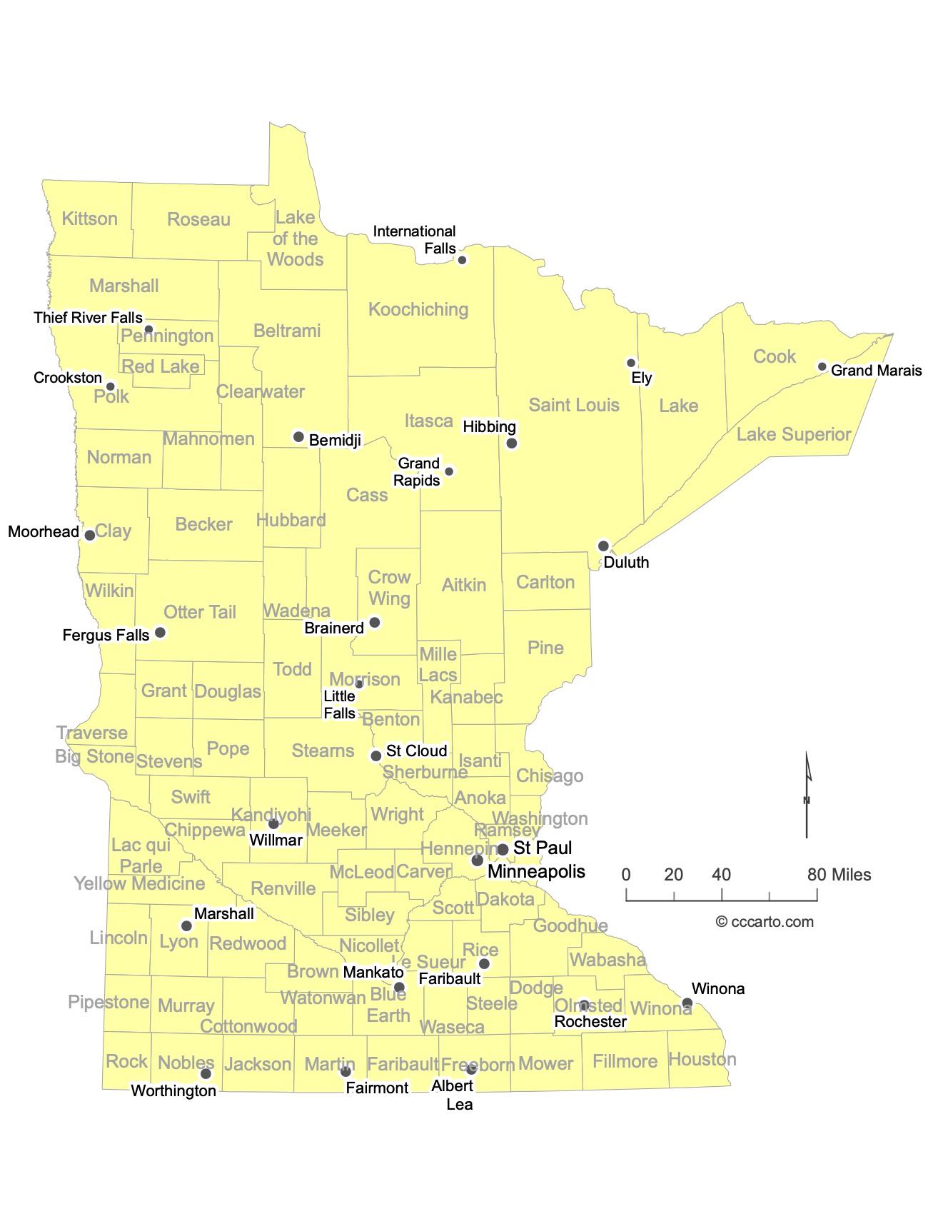 Minnesota Major Cities Map