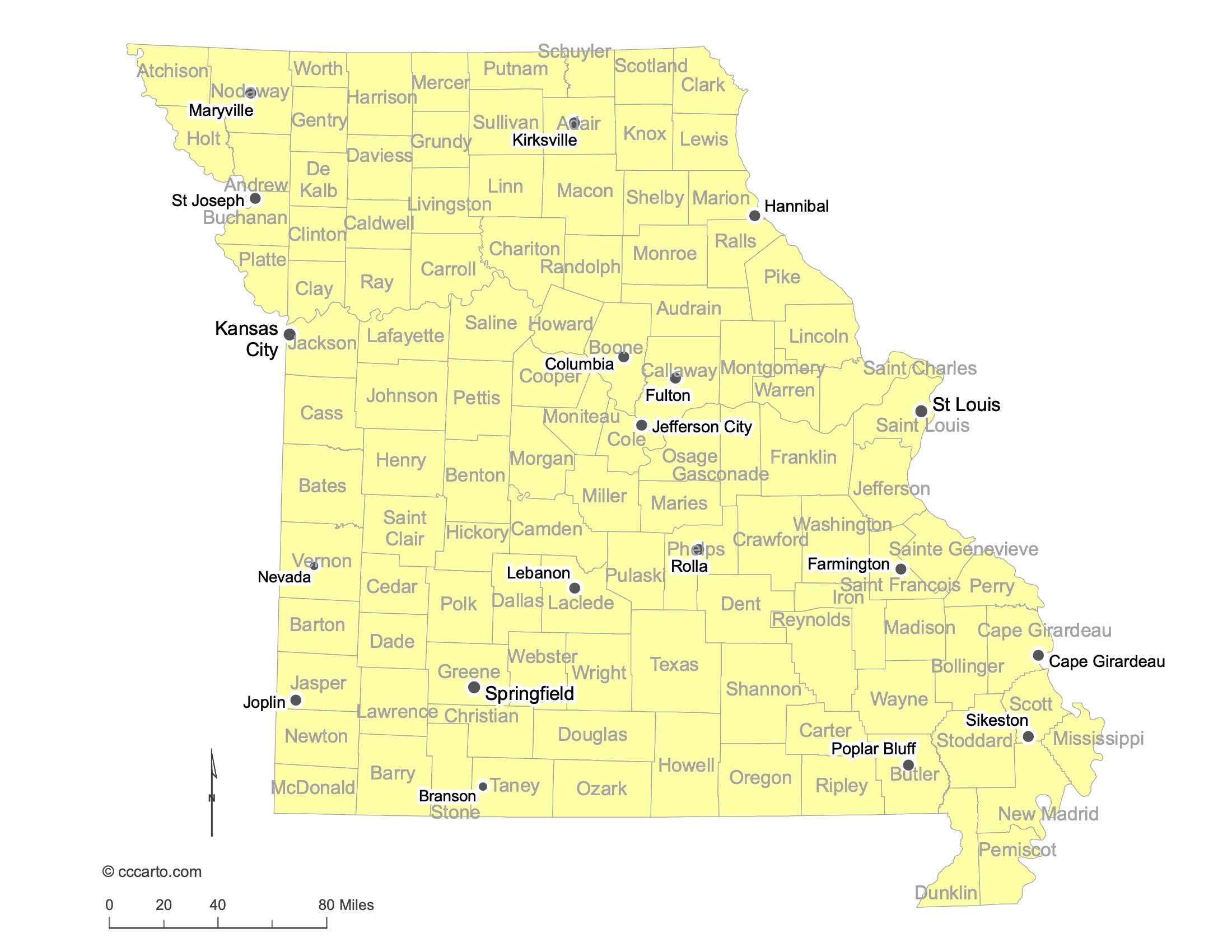 Missouri Major Cities Map