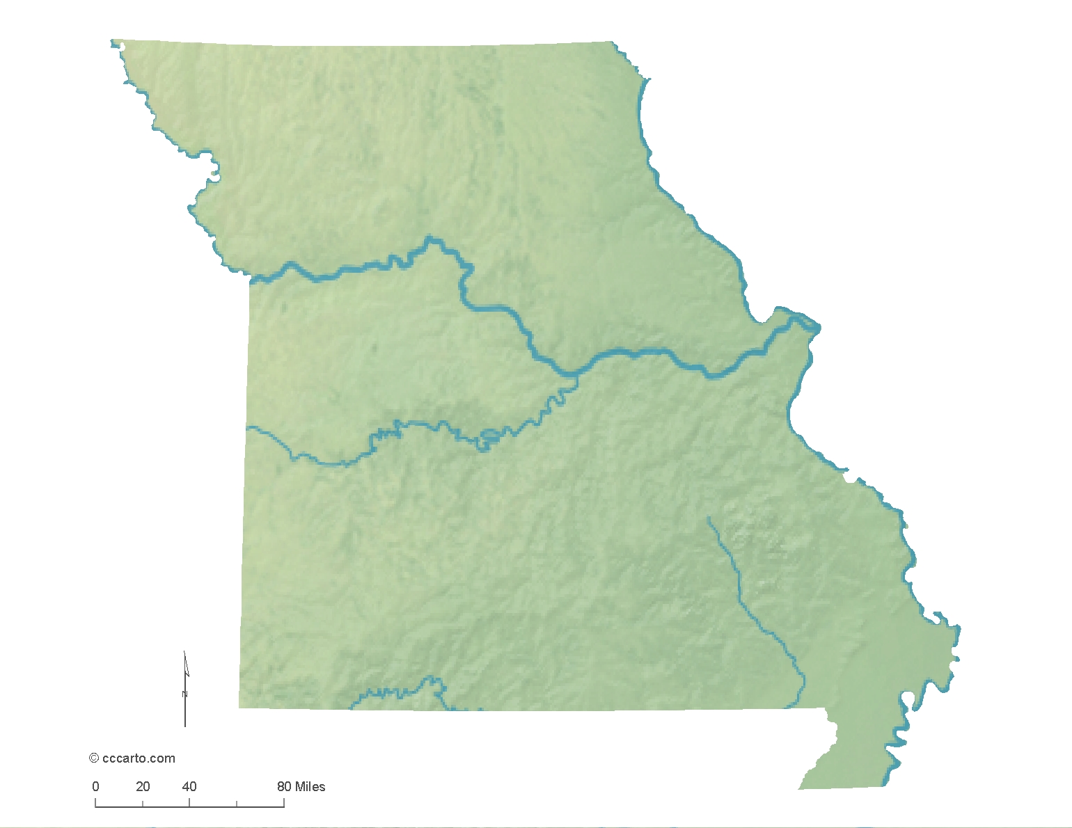 Missouri State Shaded Relief Map