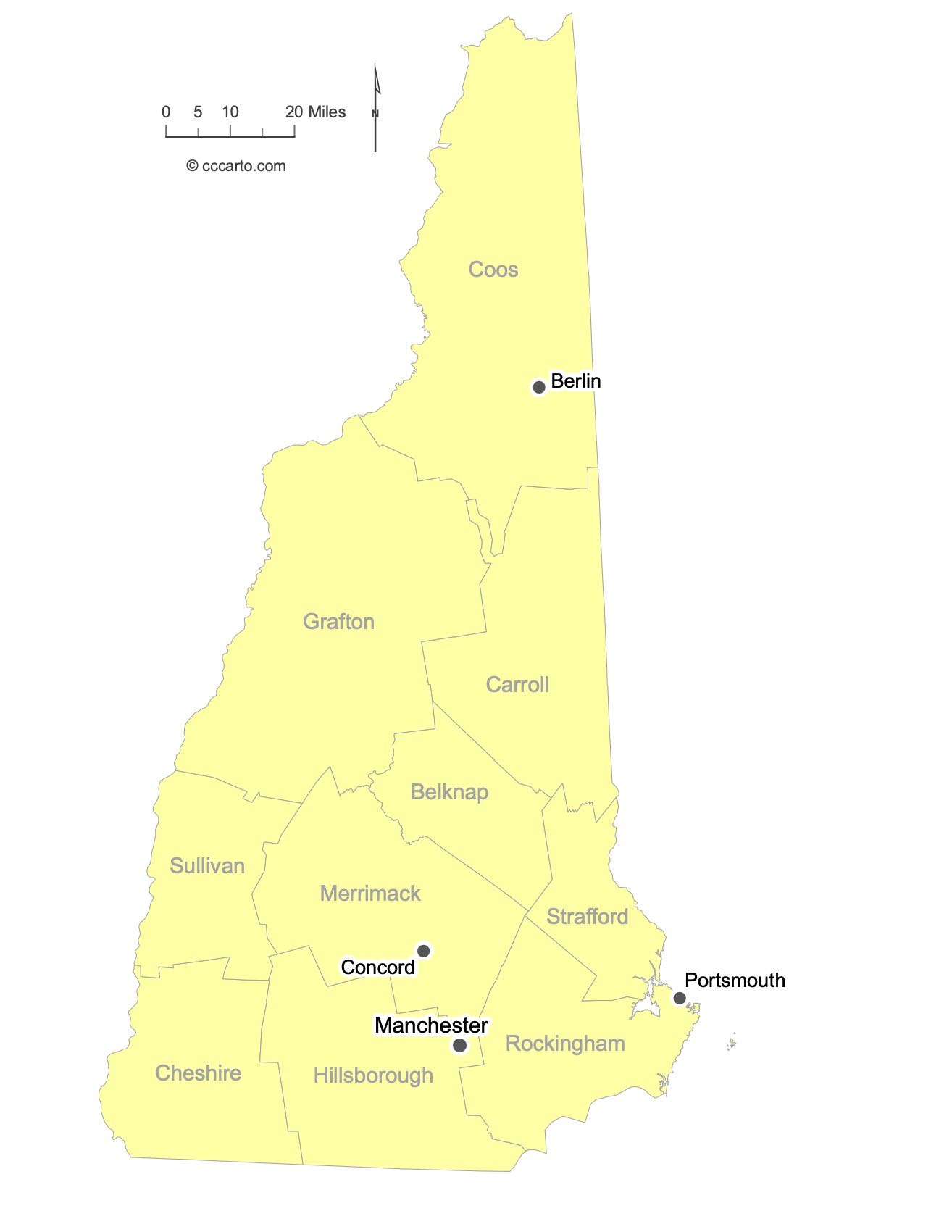 New Hampshire Major Cities Map