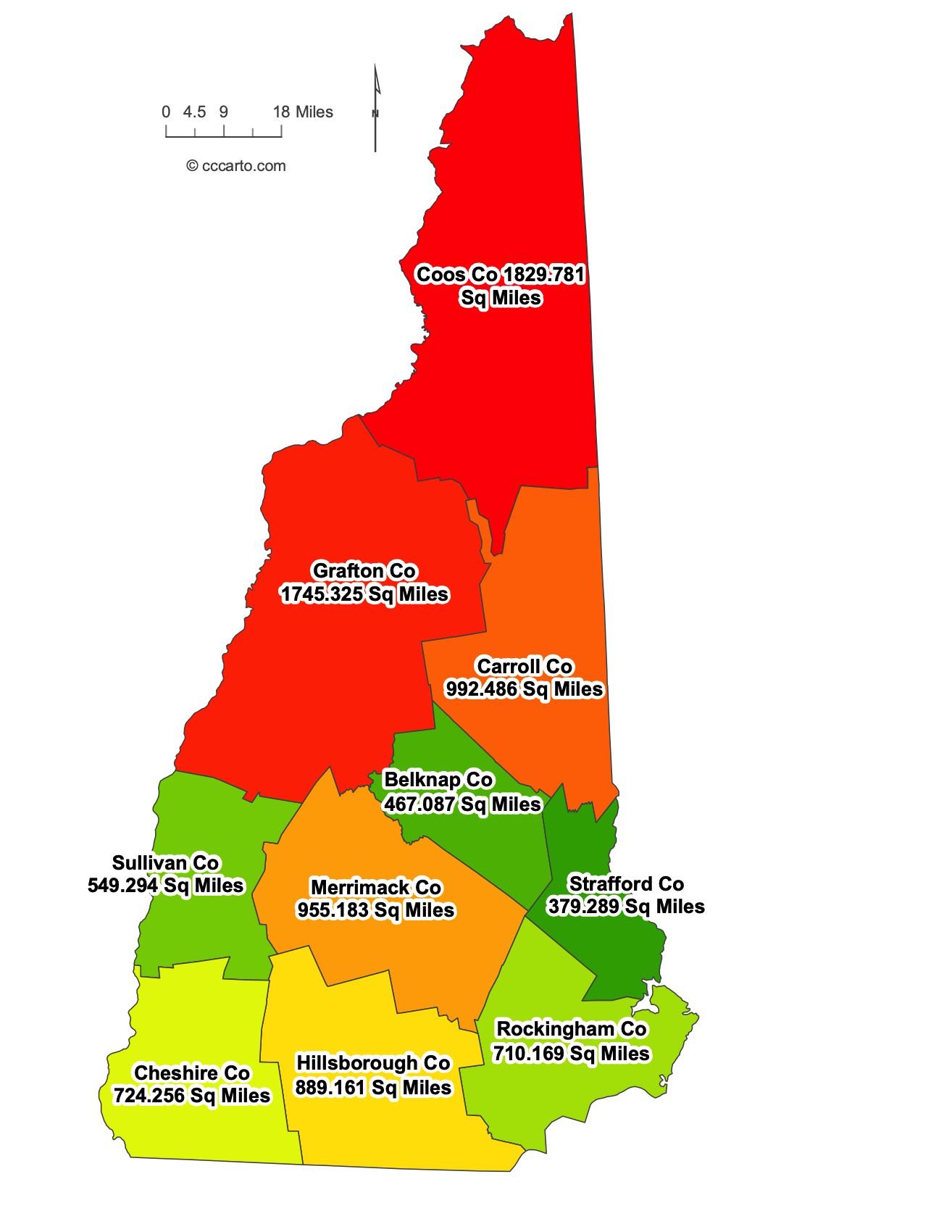 New Hampshire County Sizes Map