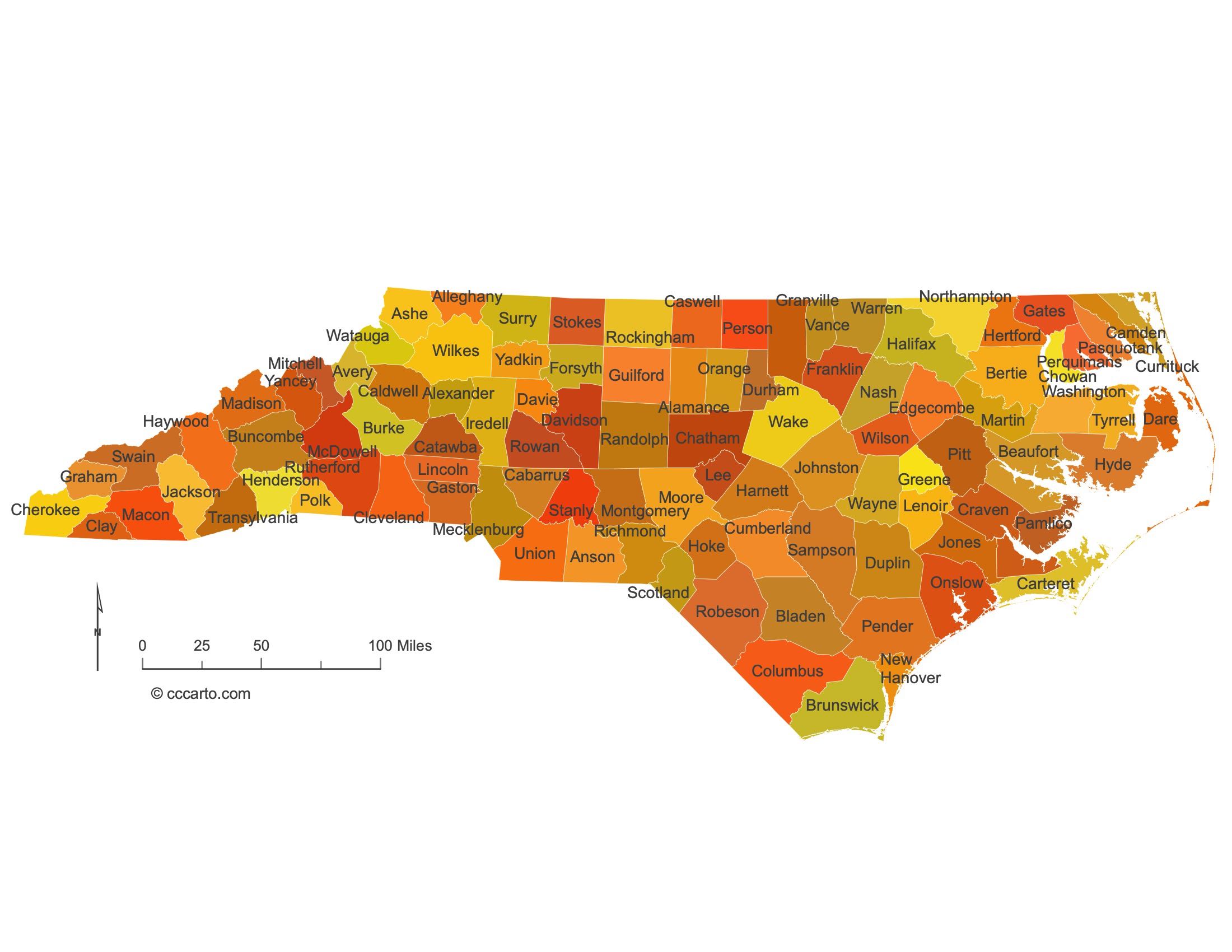 North Carolina County Map