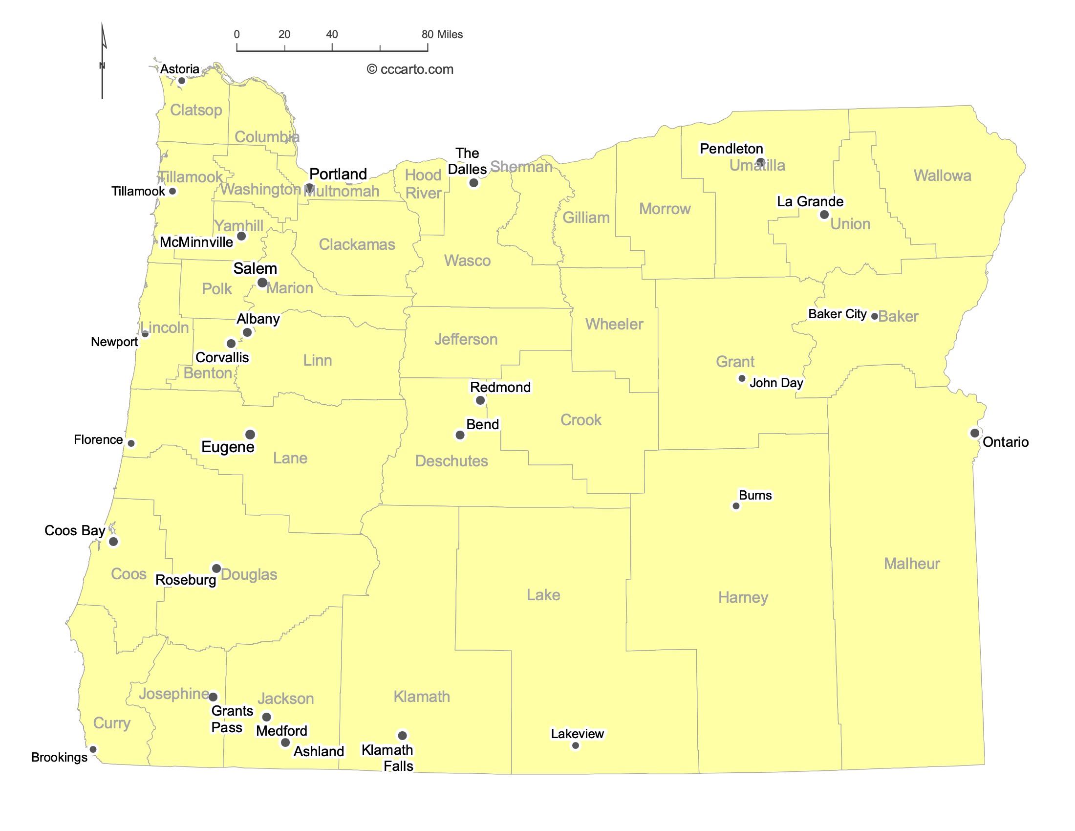 Oregon Major Cities Map