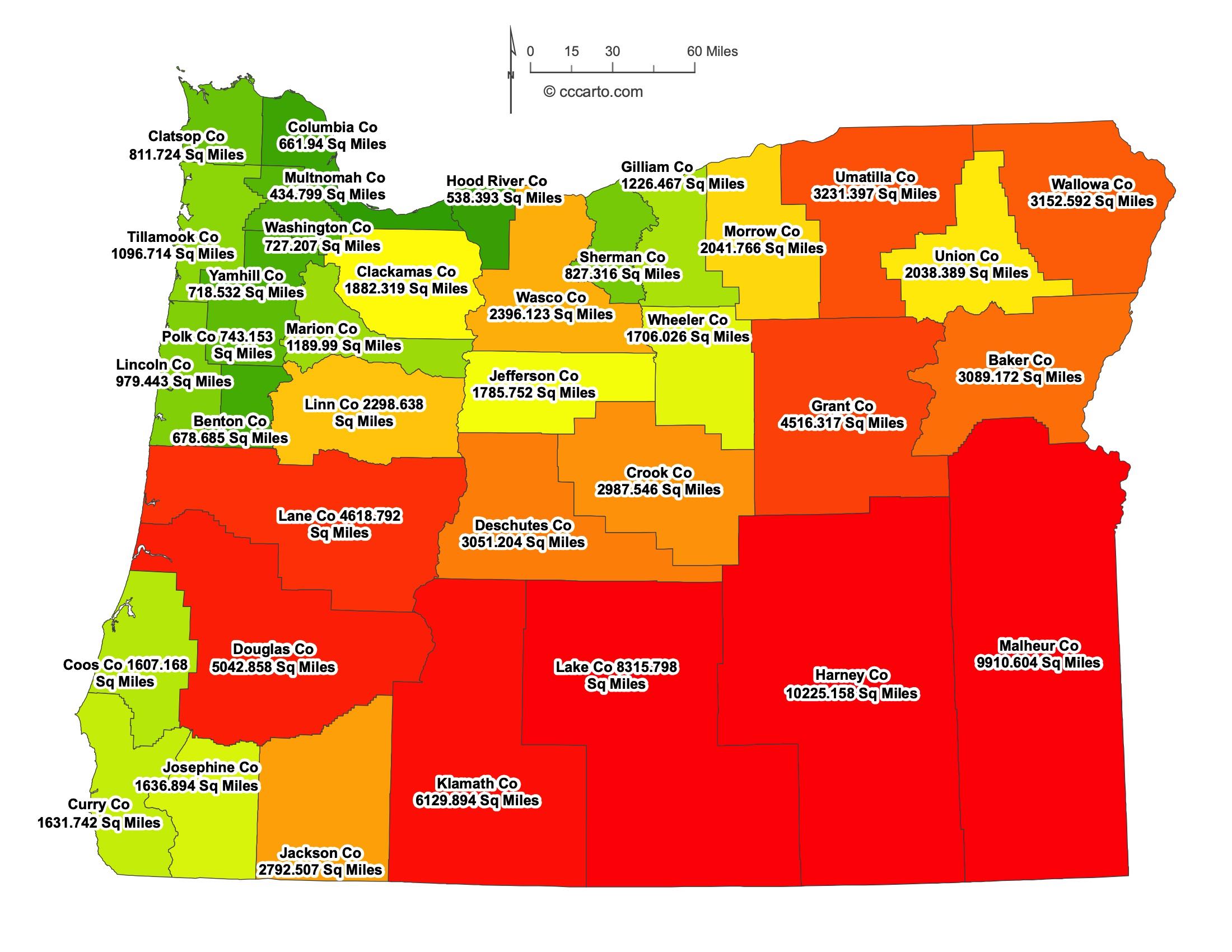 Oregon County Sizes Map