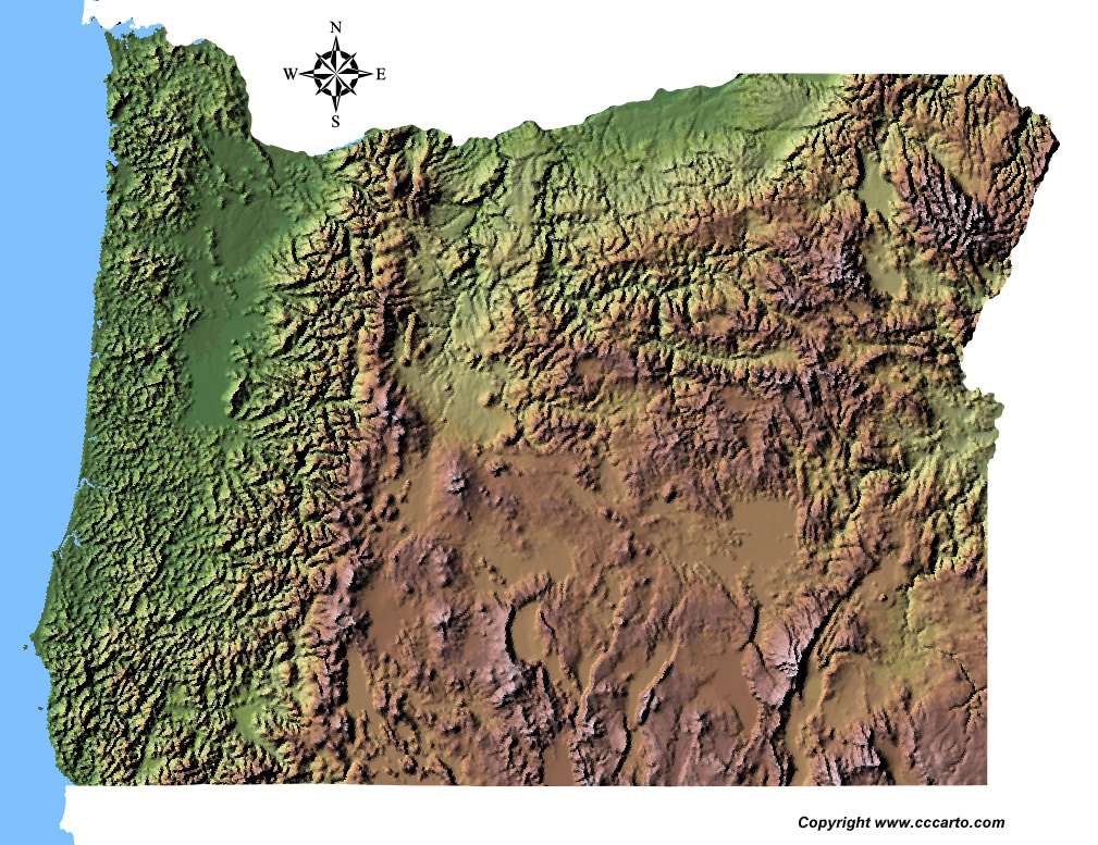 Oregon State Shaded Deep Relief Map