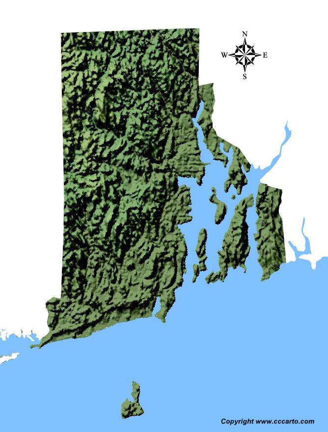 Rhode Island State Shaded Relief Map