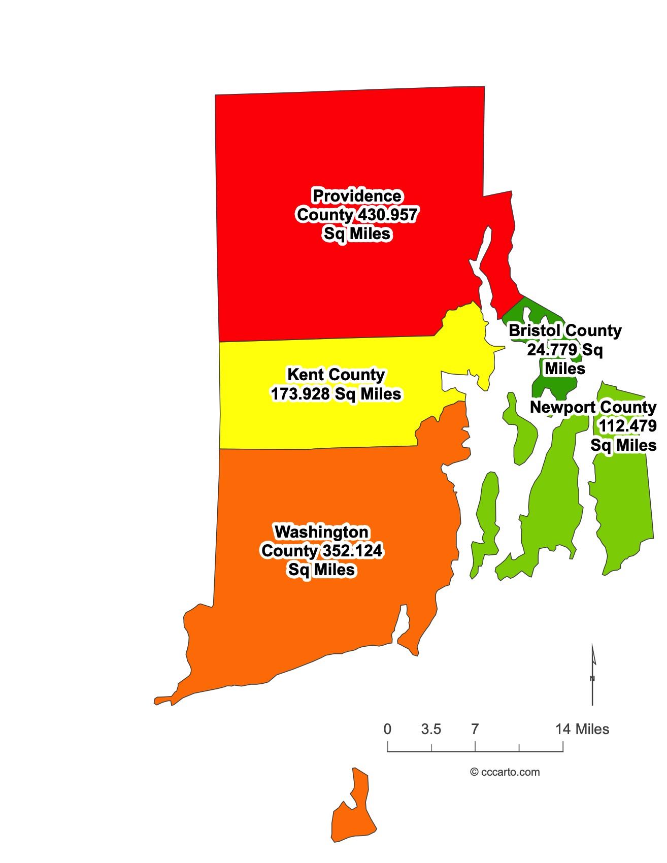 Rhode Island County Sizes Map