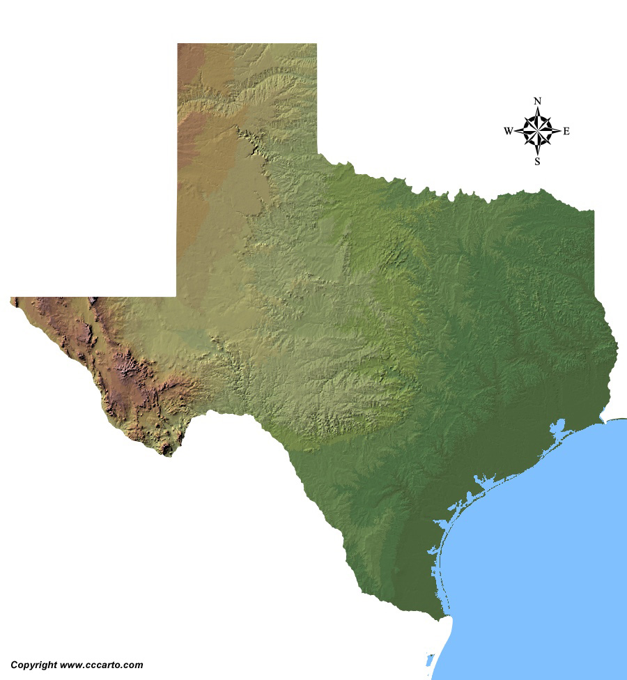 Texas State Shaded Deep Relief Map