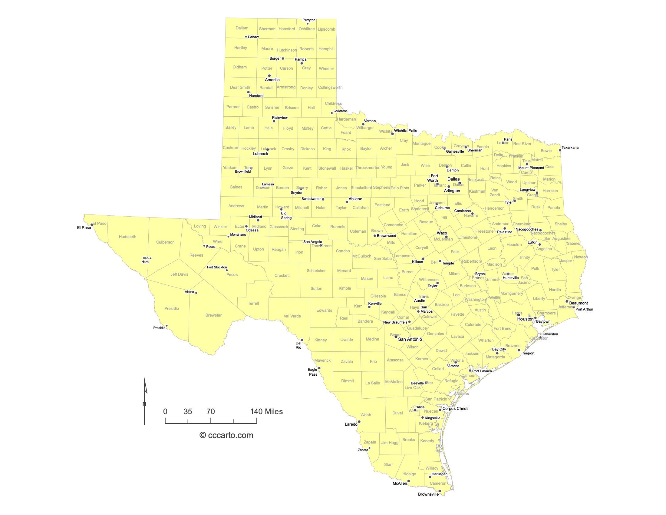 Texas Major Cities Map