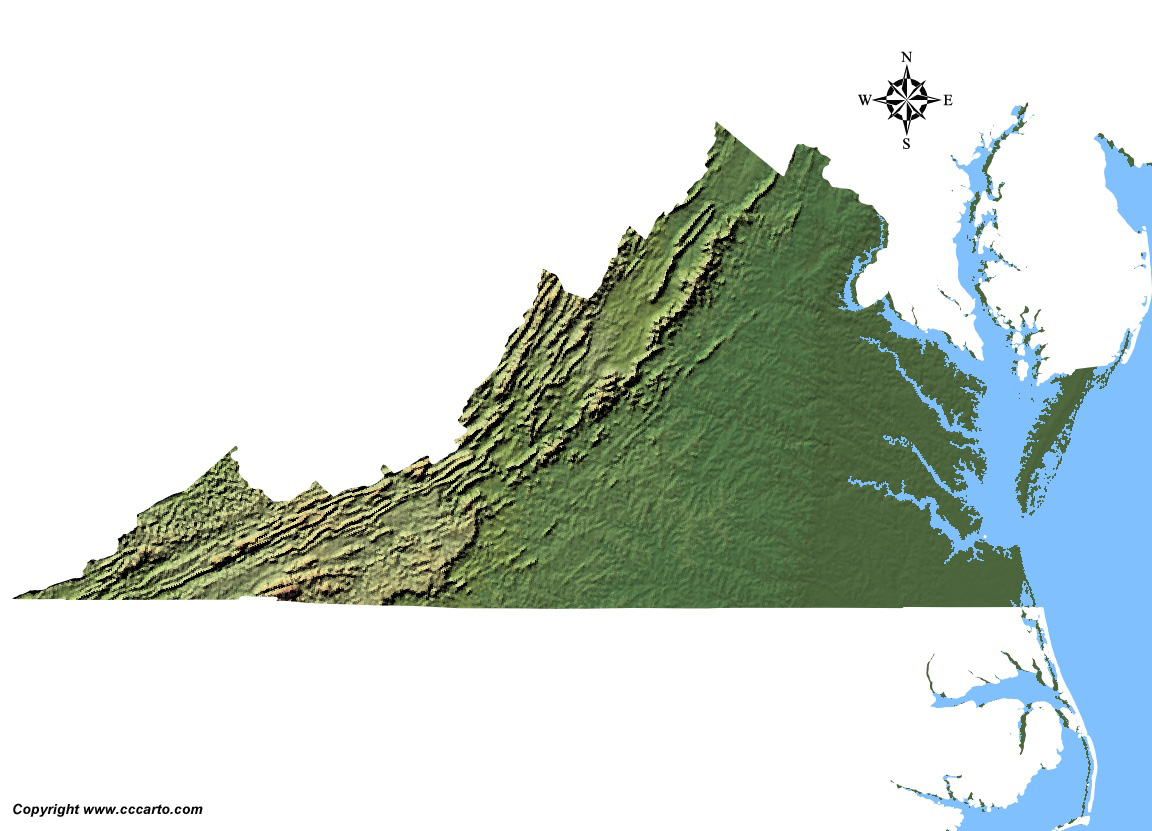 Virginia State Shaded Relief Map