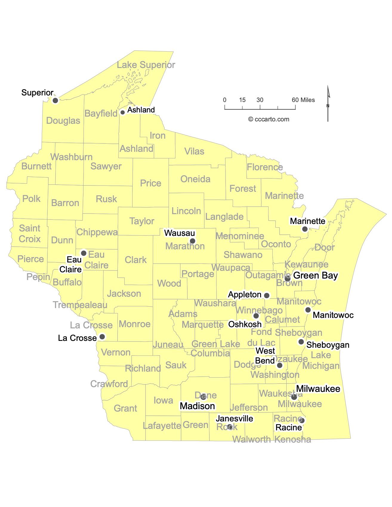 Wisconsin Major Cities Map