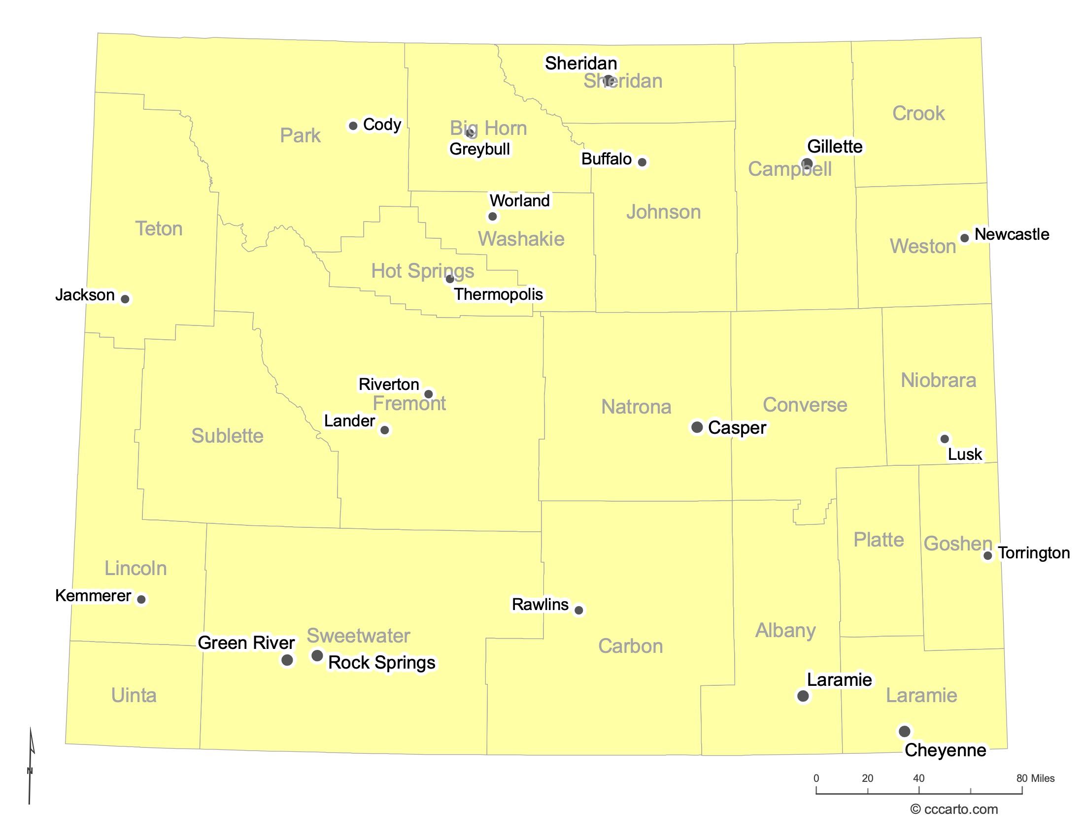 Wyoming Major Cities Map