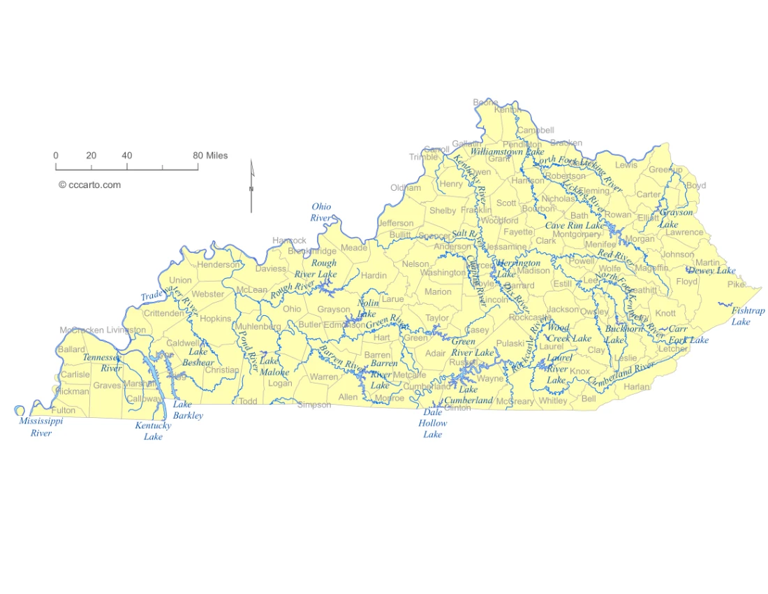 Kentucky Lakes and Rivers State Map