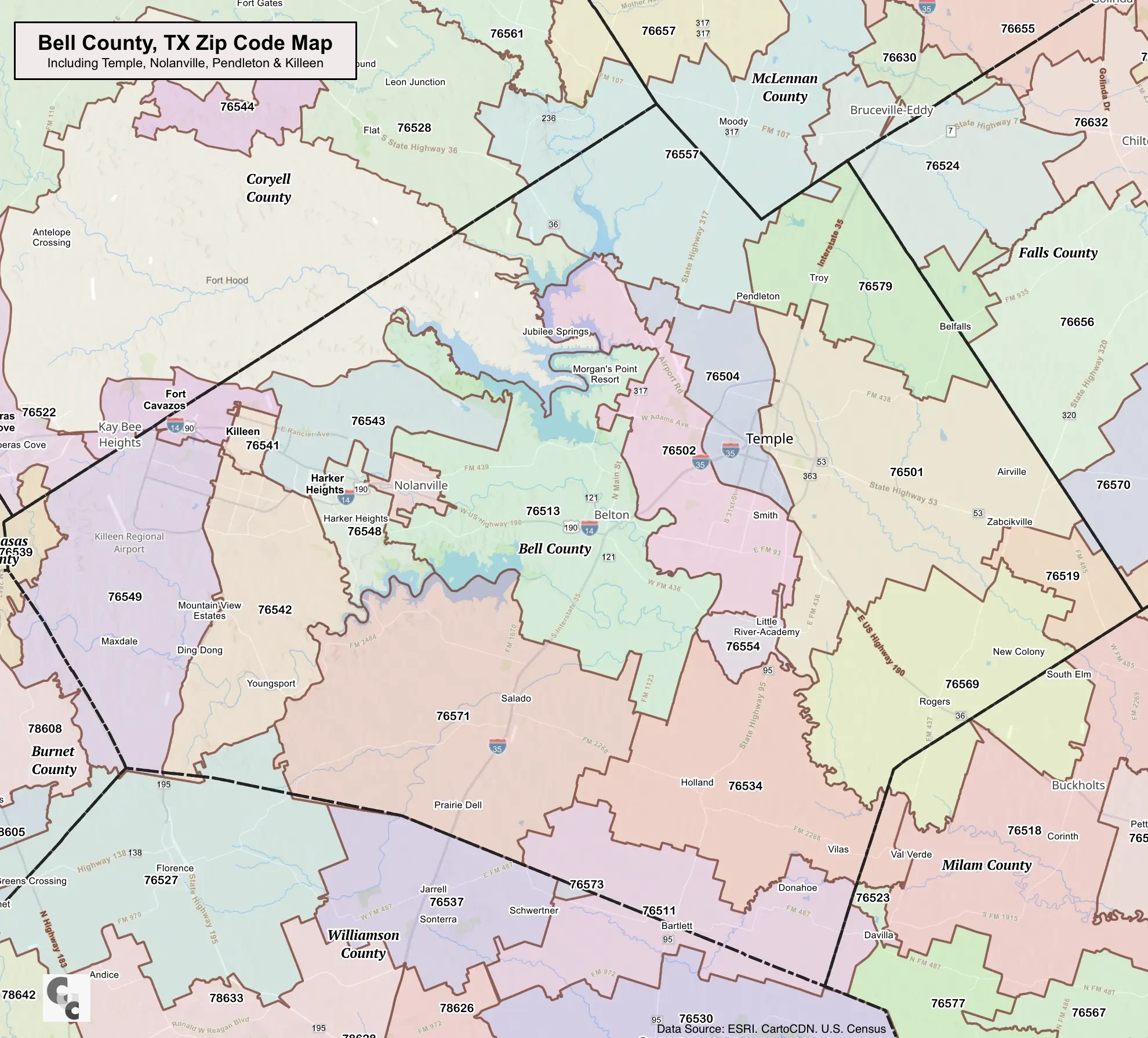 Bell County, Texas ZIP Codes — Map & List