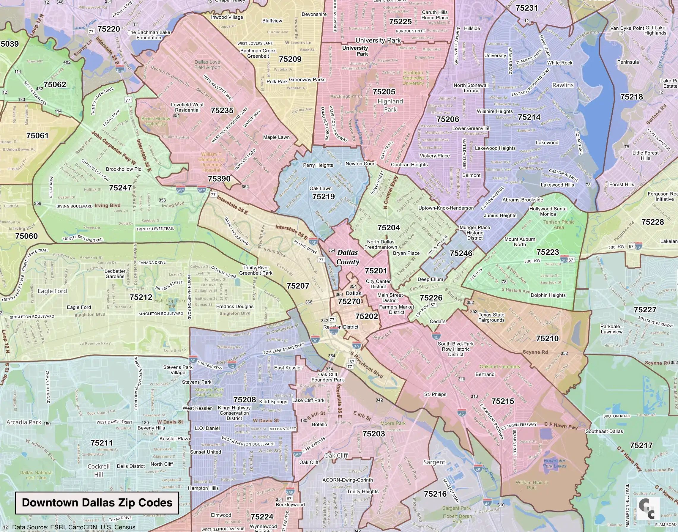 Downtown Dallas TX Zip Code Map