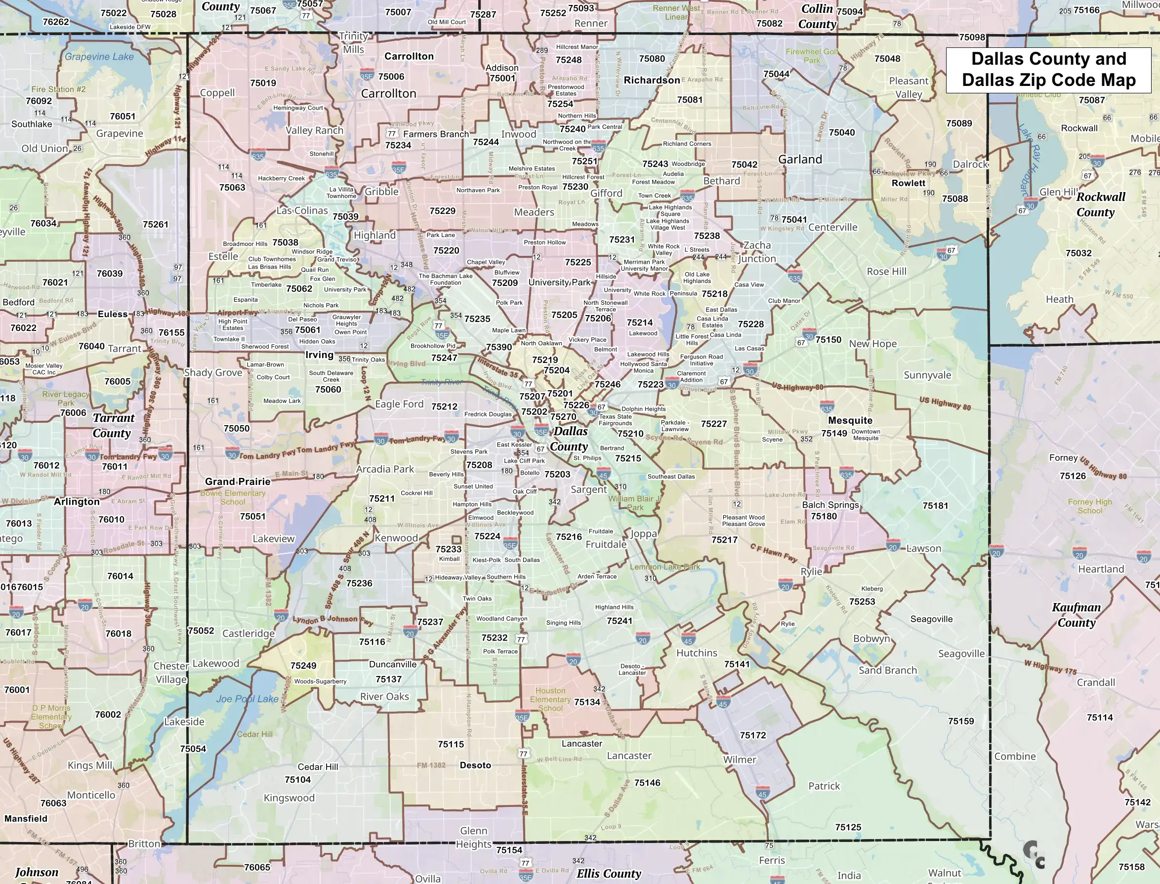 Dallas County Zip Code Map