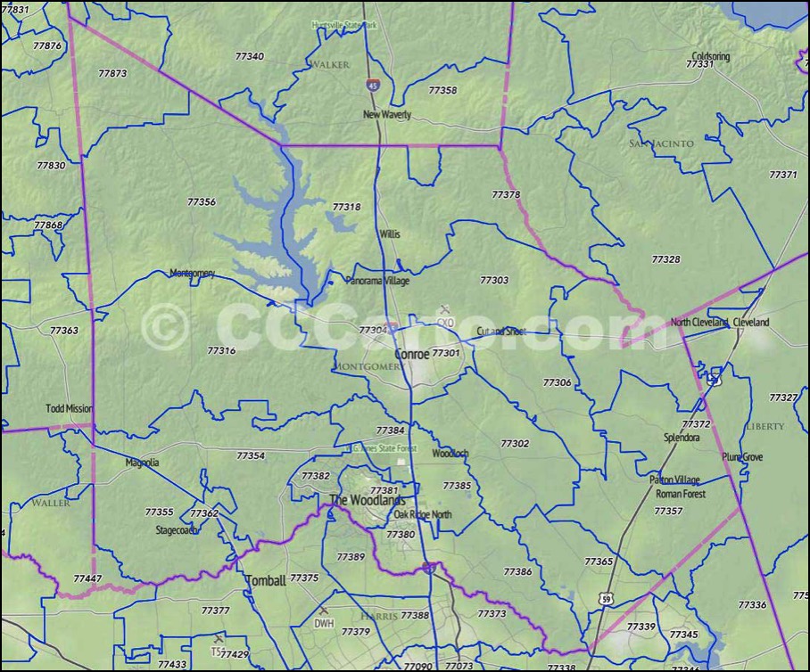 Montgomery County Tx Zip Code Boundary Map