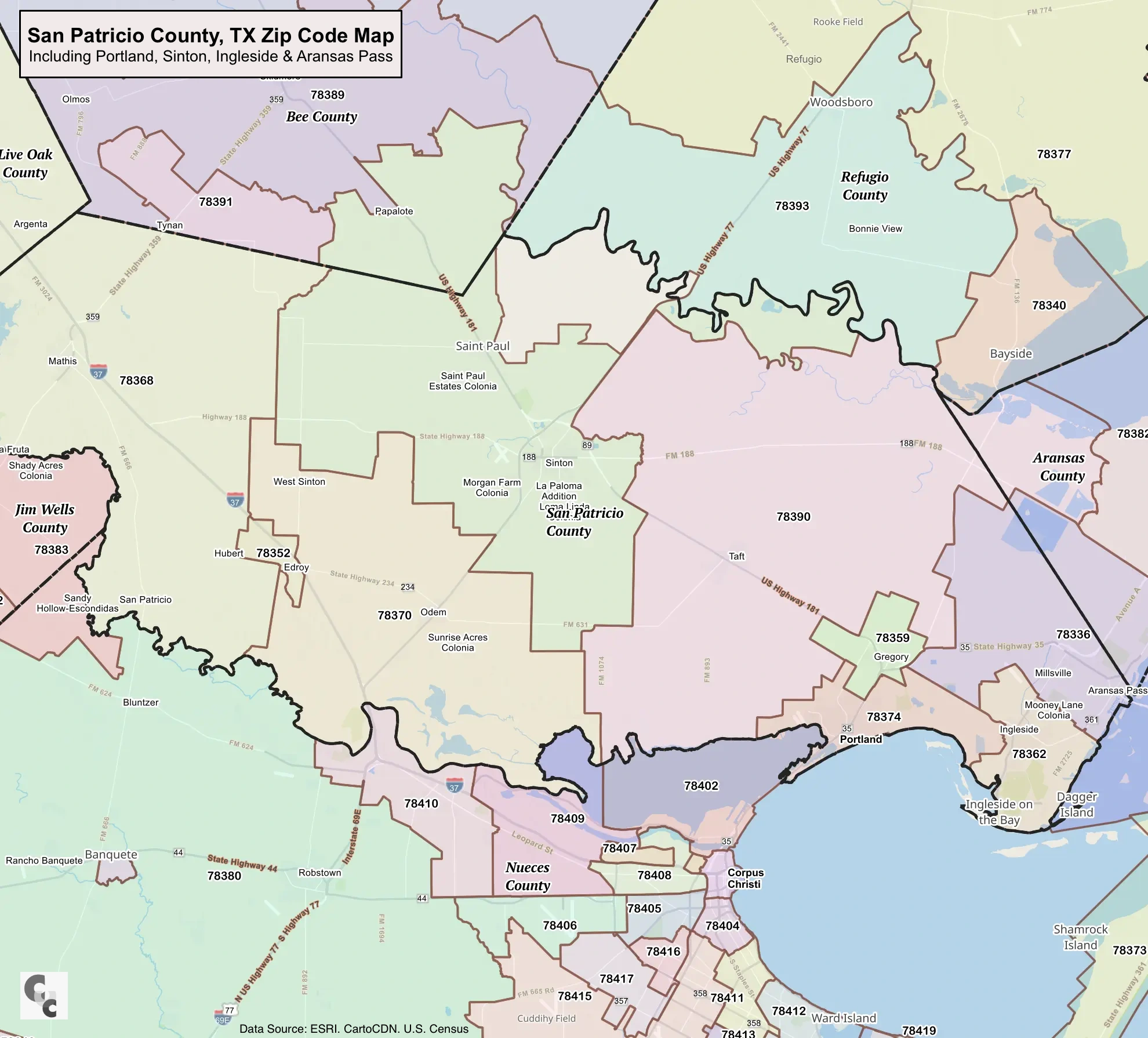 Portland ZIP Codes Map — San Patricio County ZIP Codes Map (Texas)