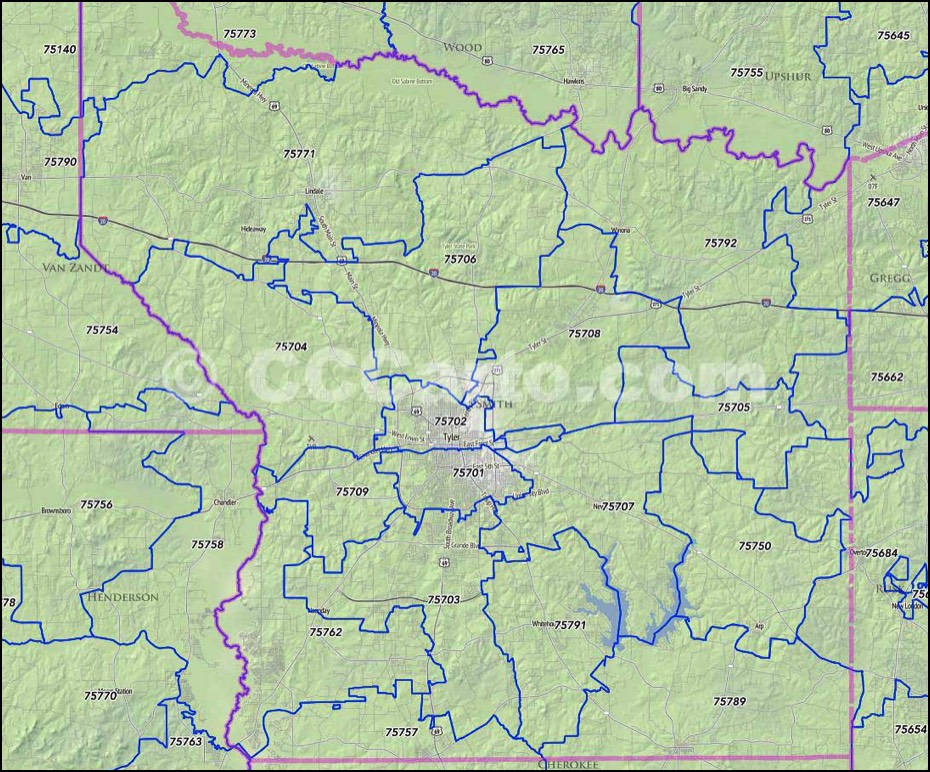Tyler Texas Zip Codes Smith County Tx Zip Code Boundary Map