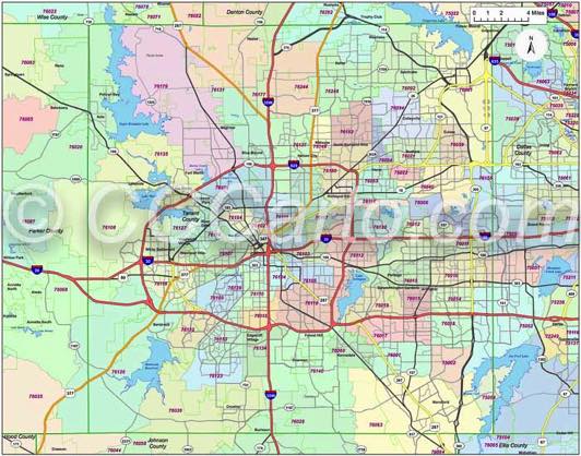 Fort Worth, TX Zip Codes Tarrant County Zip Code Boundary Map