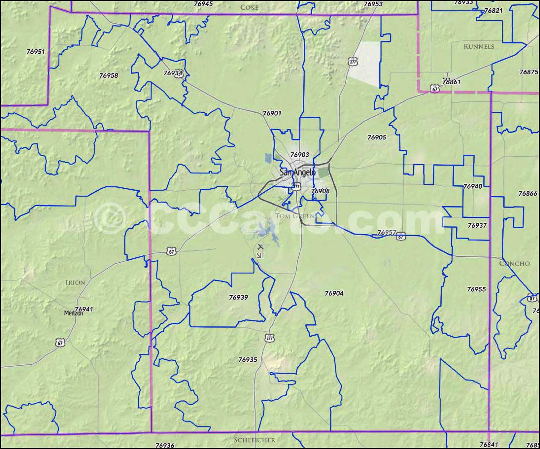 Tom Green County Zip Code Map