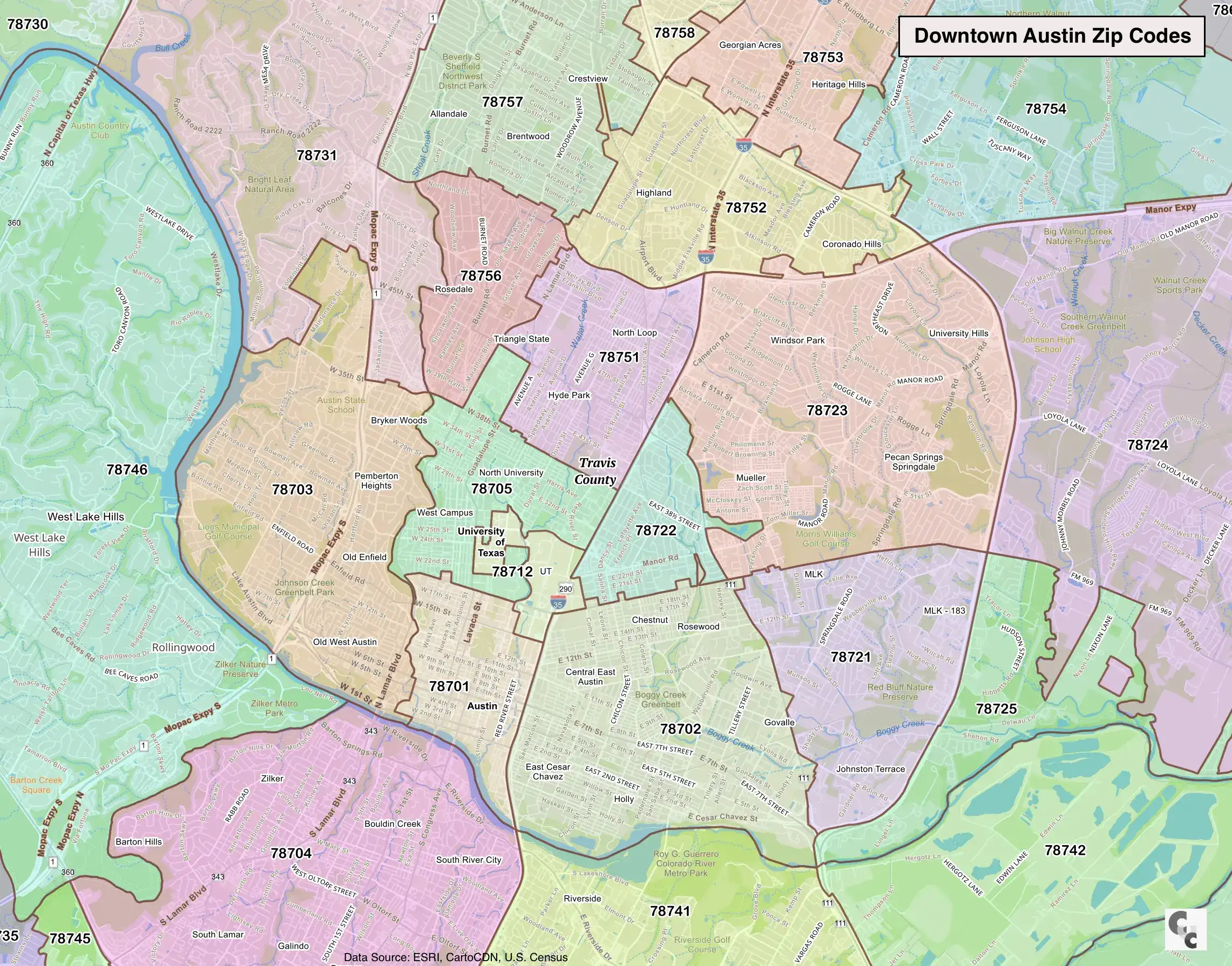 Downtown Austin TX Zip Code Map