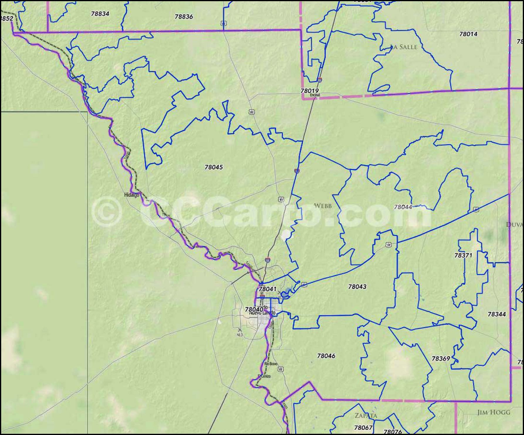 Webb County, TX Zip Code Map
