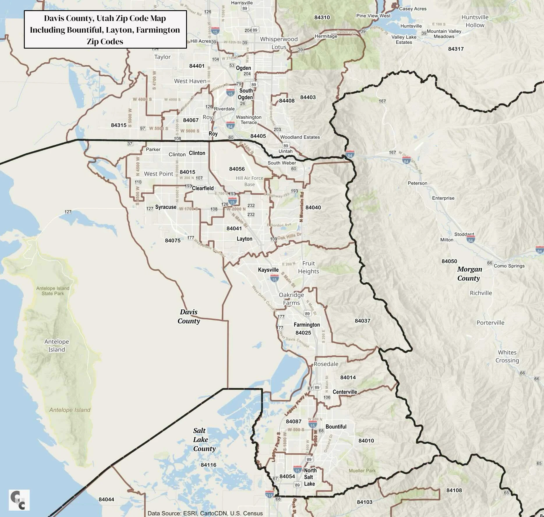 Davis County, Utah ZIP Code Map — Layton, Bountiful, Kaysville