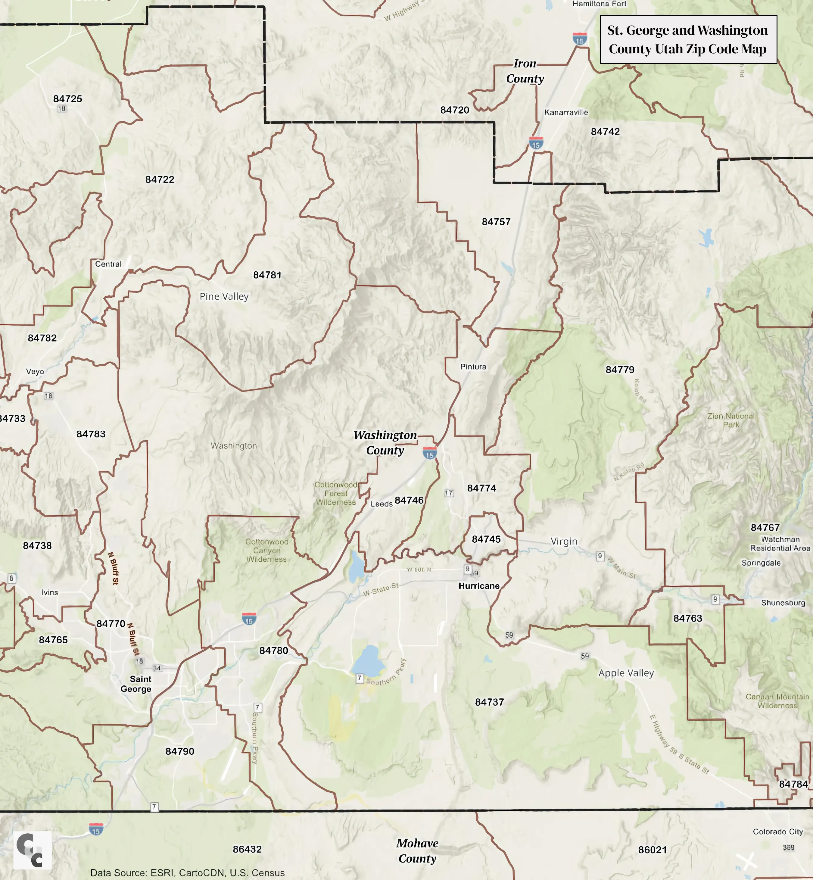 St. George, Utah ZIP Code Map — Washington County