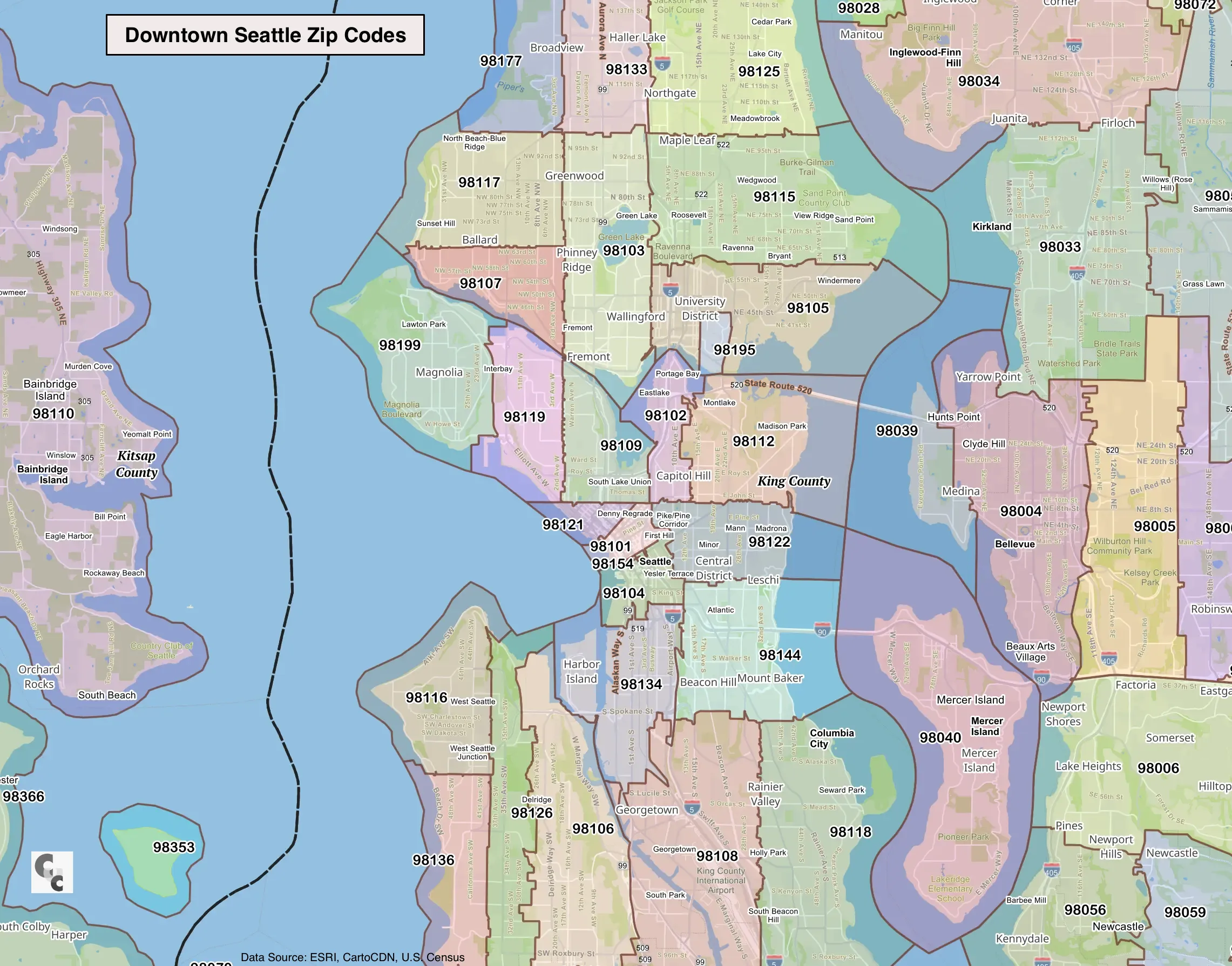 Downtown Seattle WA Zip Code Map