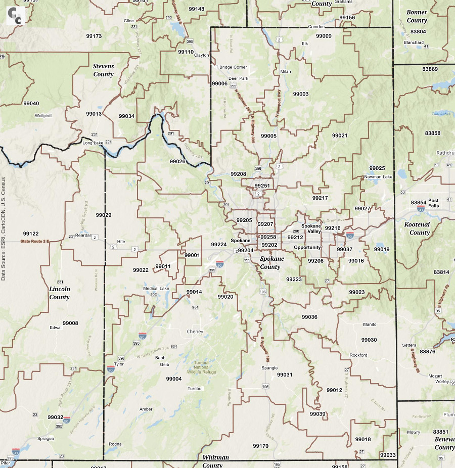 Spokane WA Zip Code Map