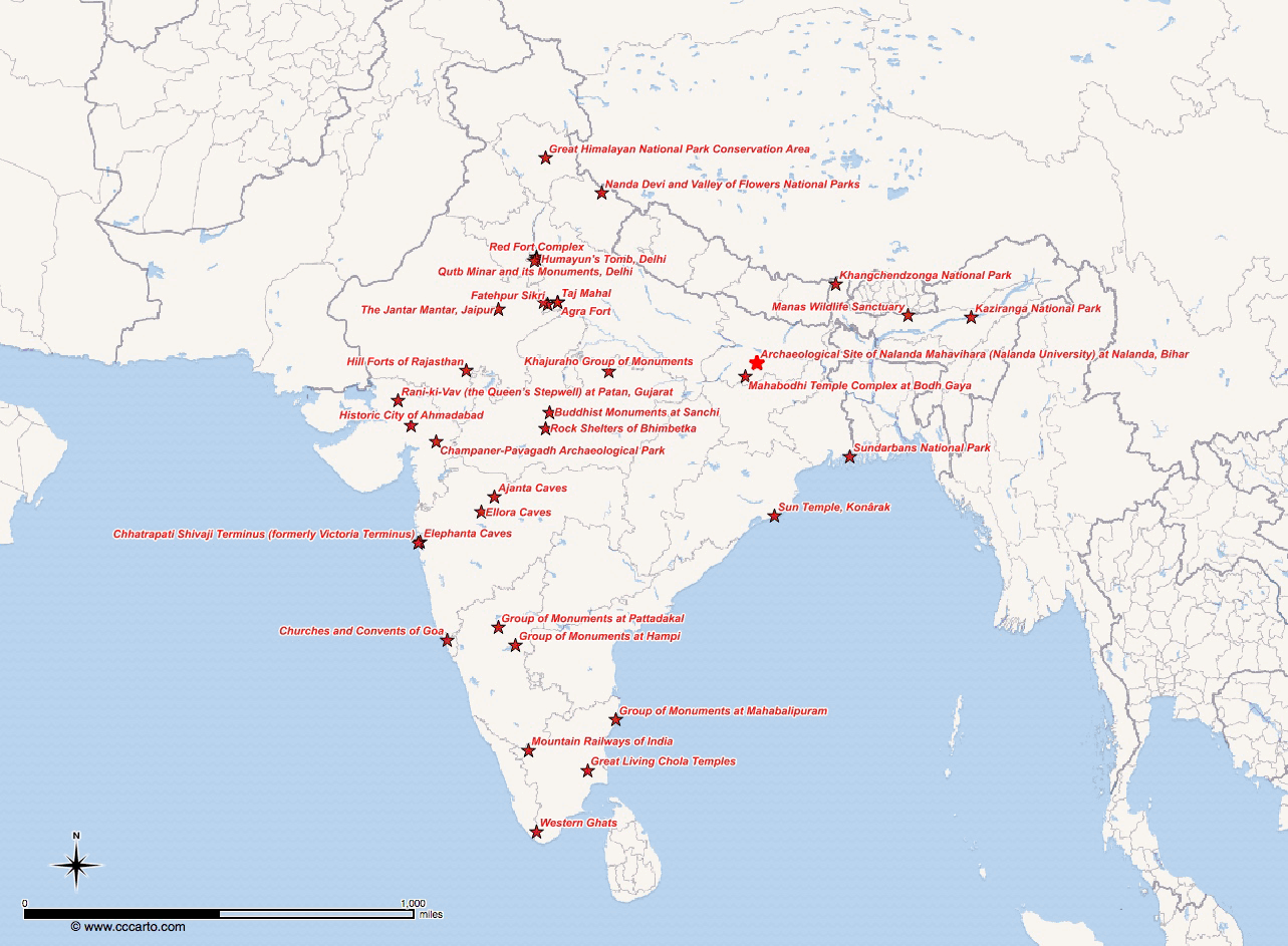 India World Heritage Sites Map