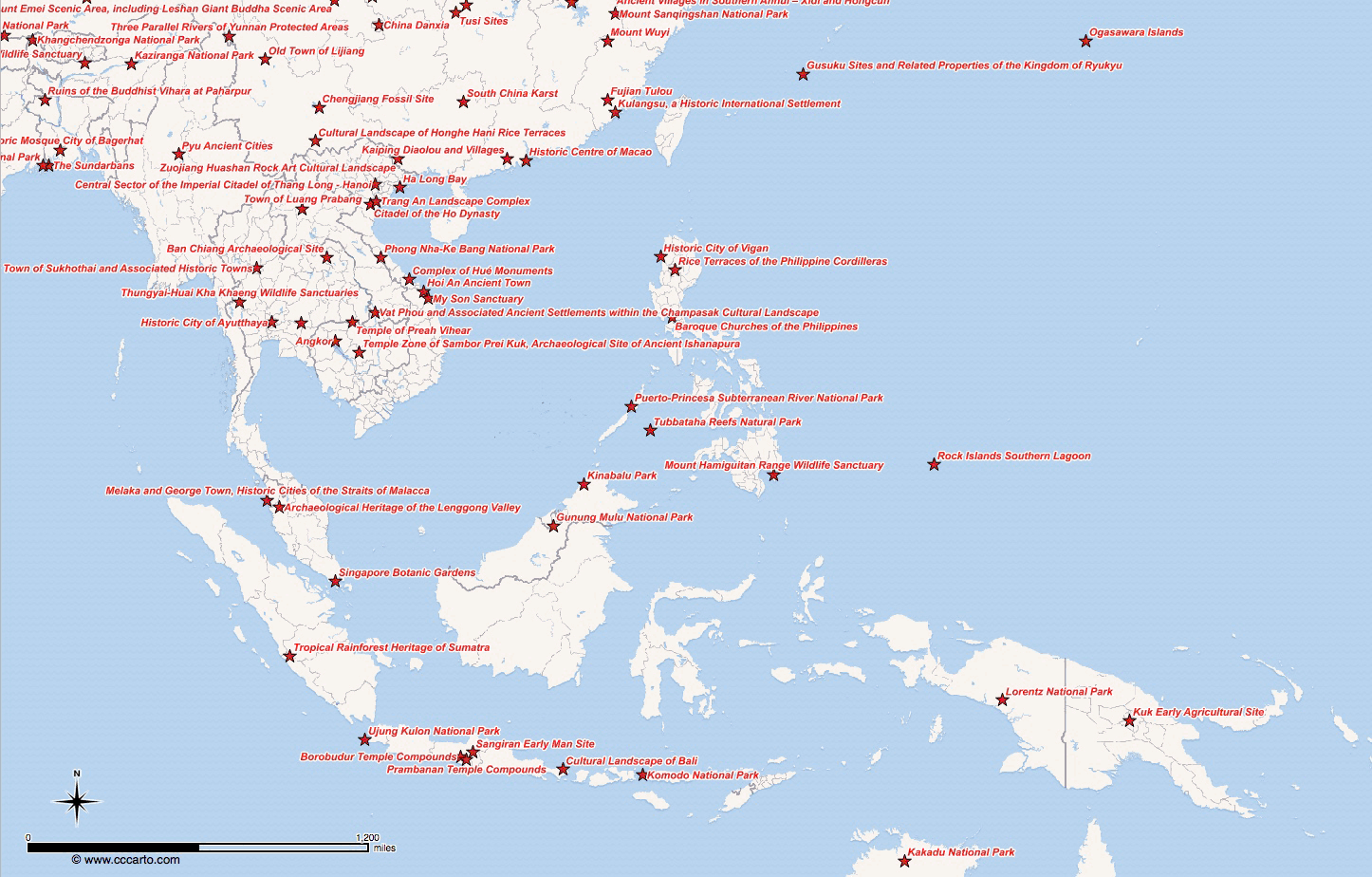 Asia World Heritage Sites Map