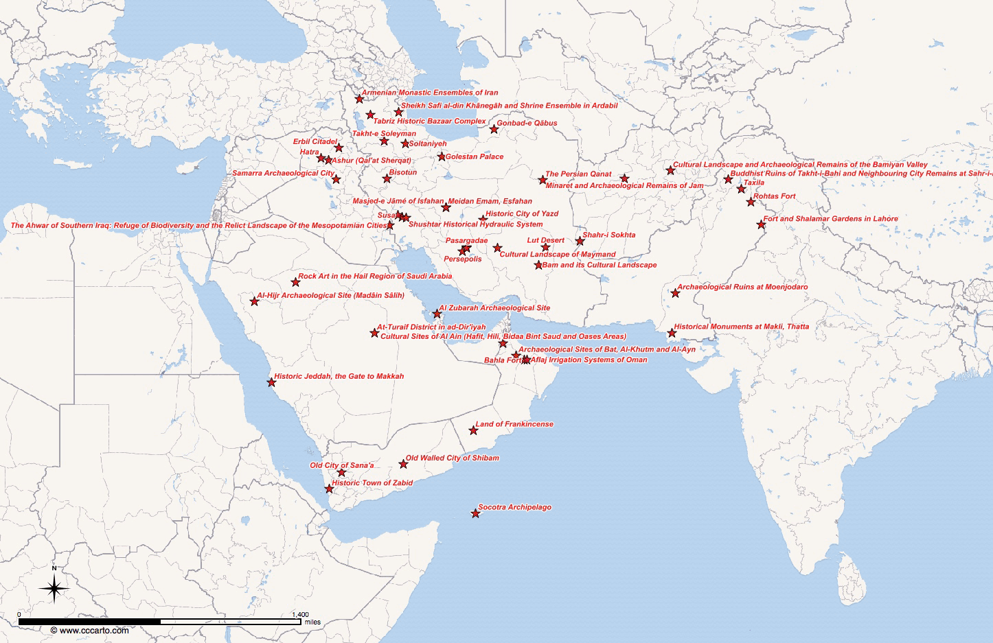 Middle East World Heritage Sites Map