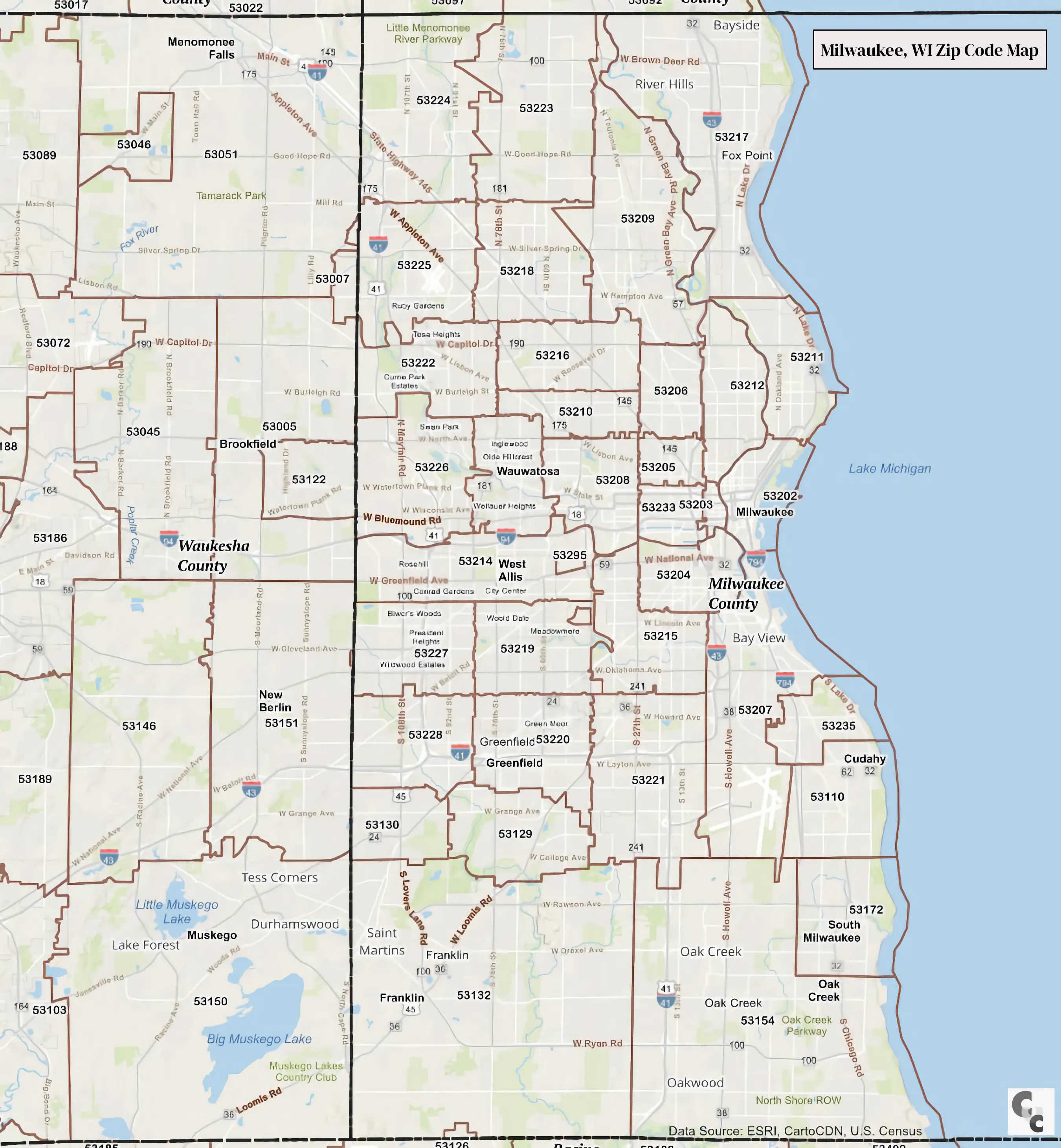 Milwaukee WI Zip Code Map
